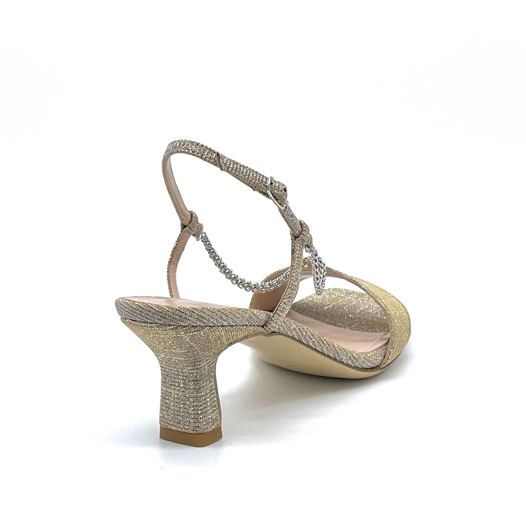 Sandalo in tessuto laminato con catena argento - Cod. 12136_2