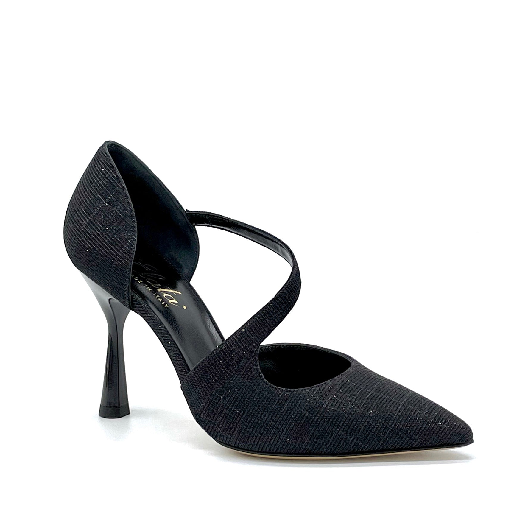 Décolleté con cinturino trasversale in tessuto laminato nero - Cod. 12138_2