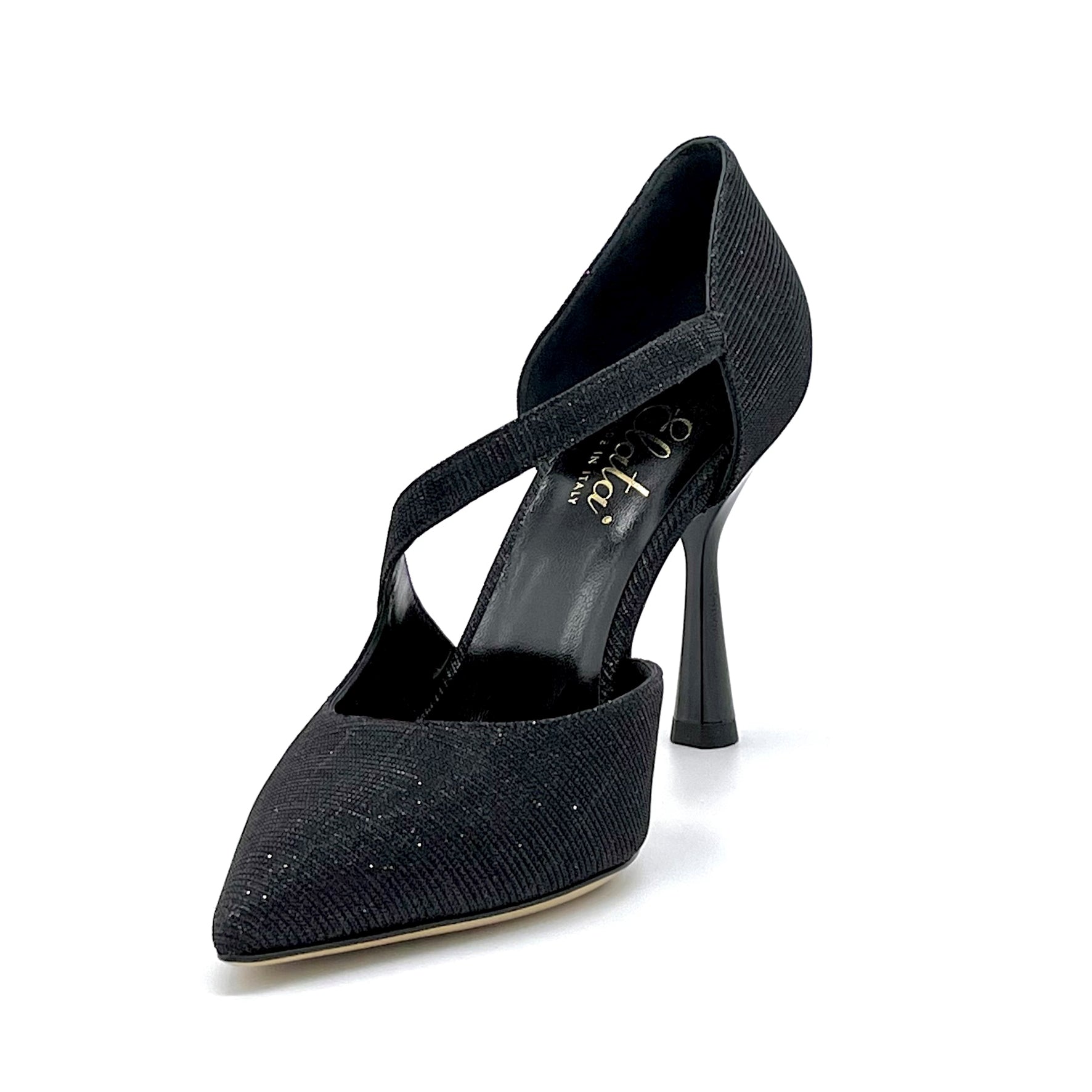 Black laminate fabric pump with strap - Cod. 12138_2