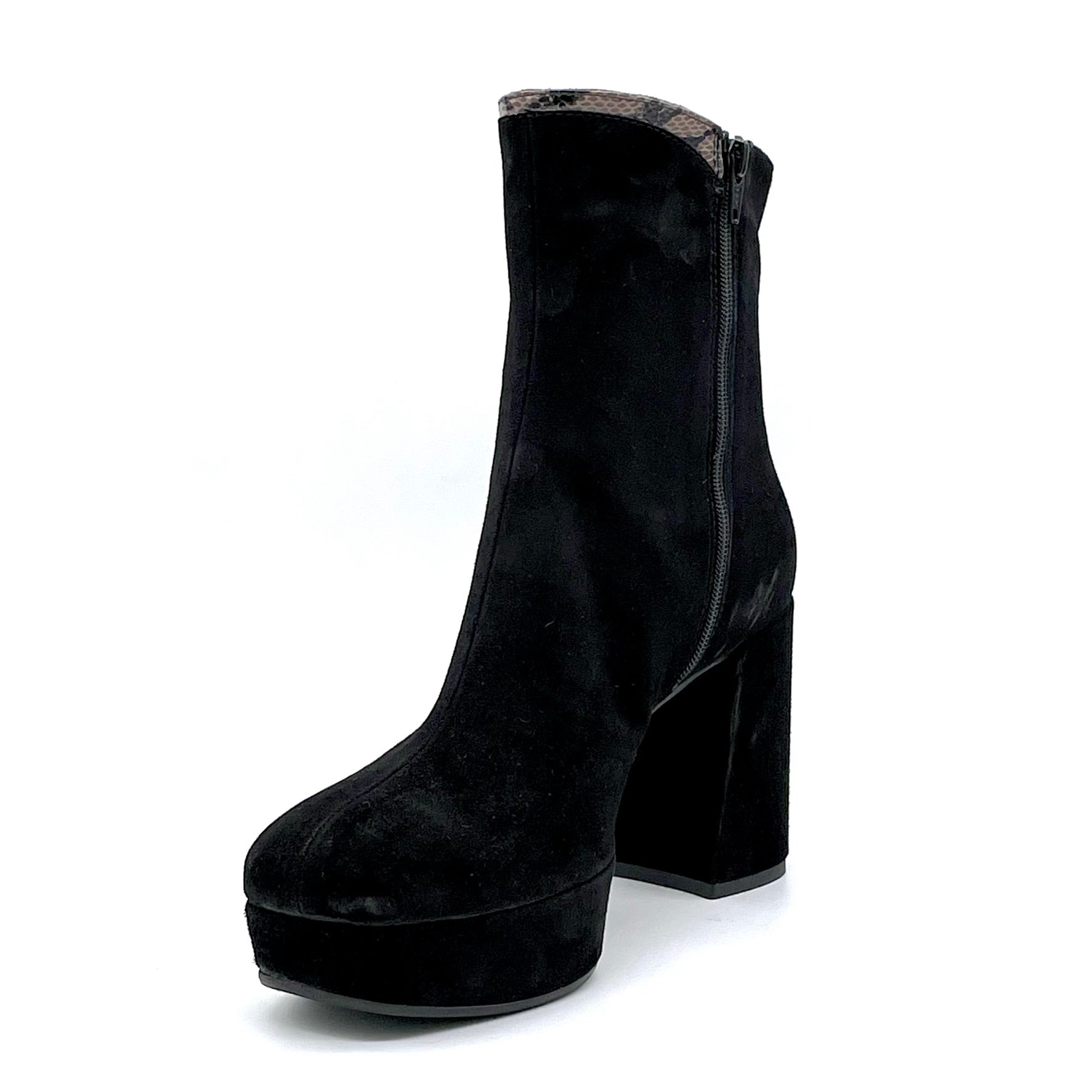 Black suede boot with brown printed leather insert - Cod. 52501