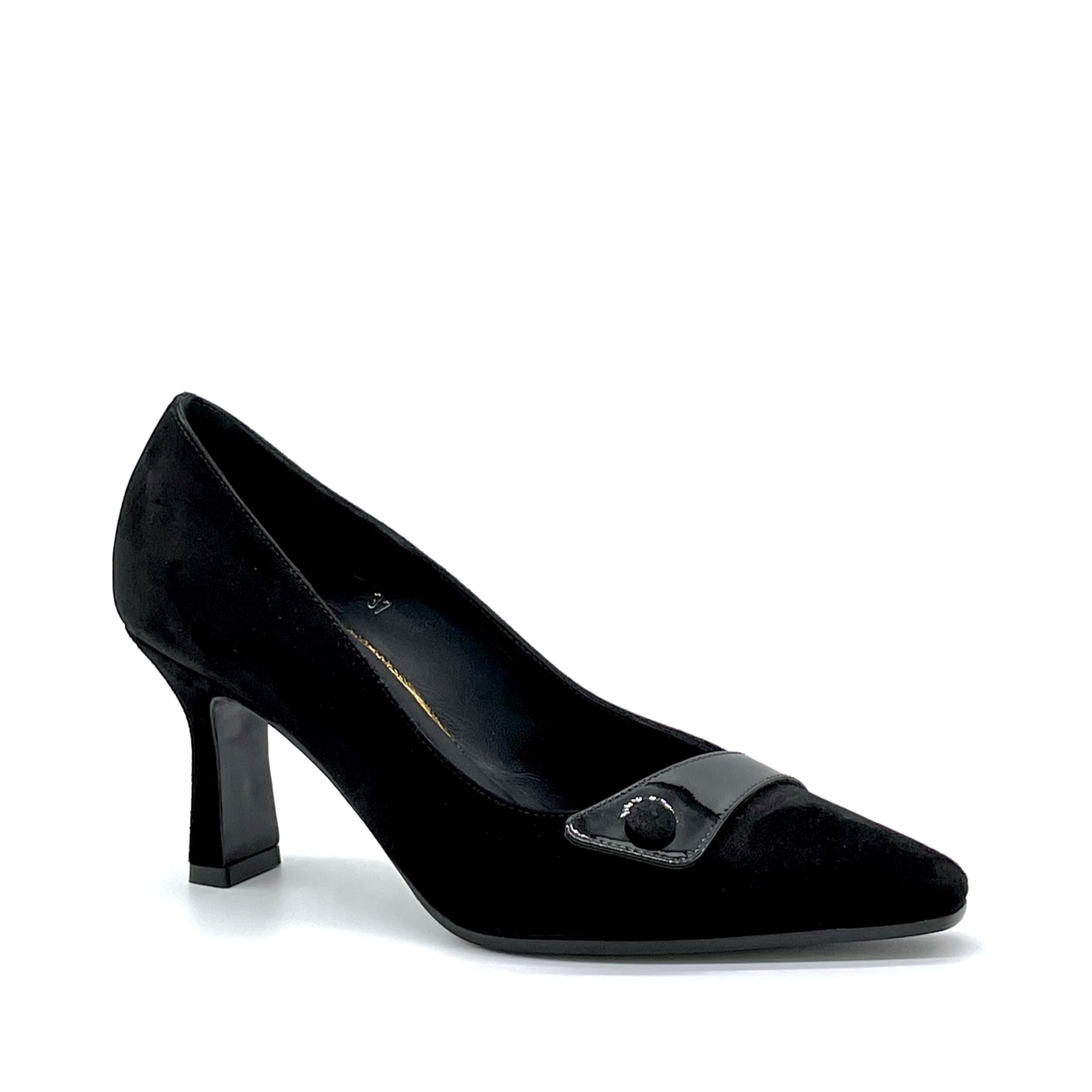 Black suede and patent leather pump with covered button - Cod. 52505