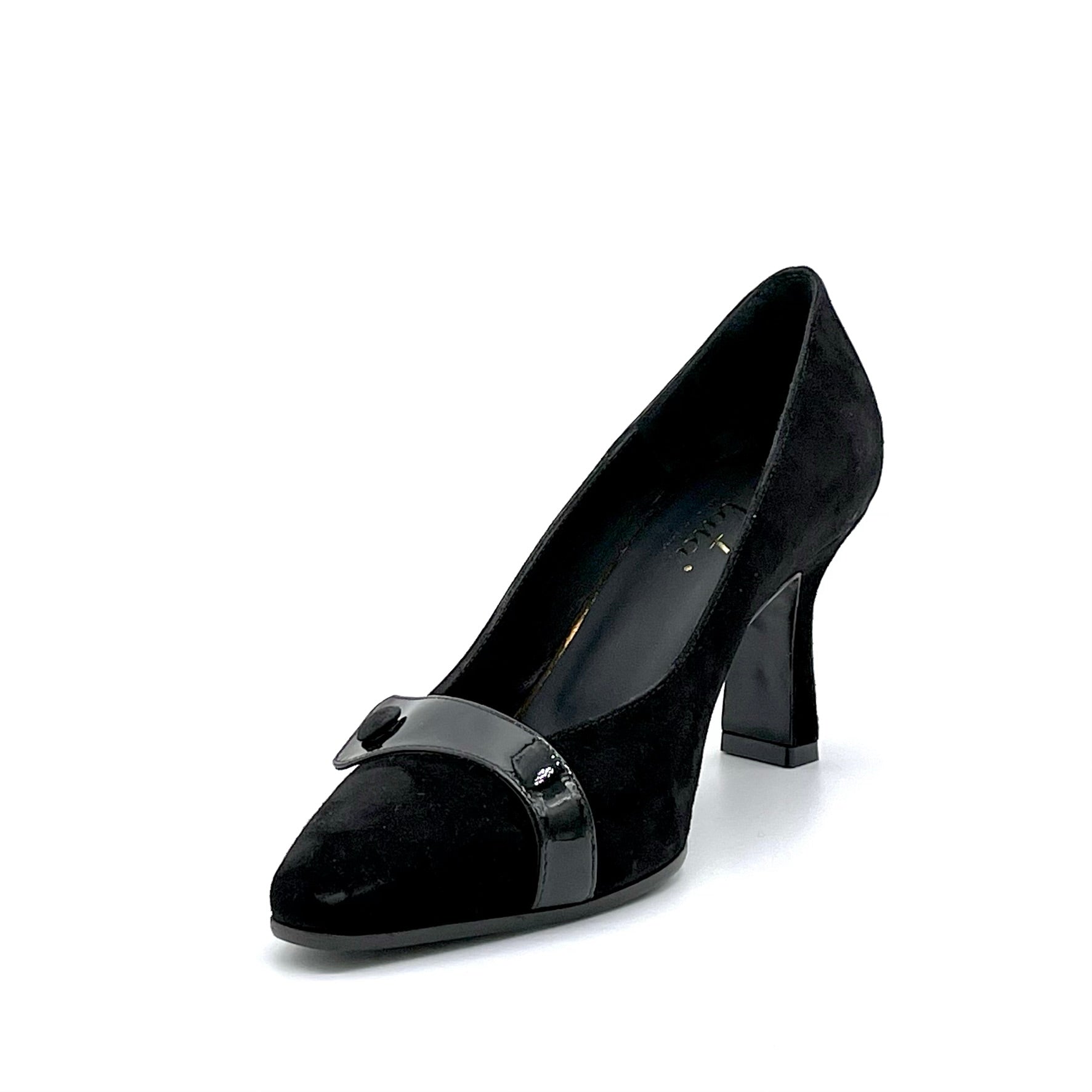 Black suede and patent leather pump with covered button - Cod. 52505