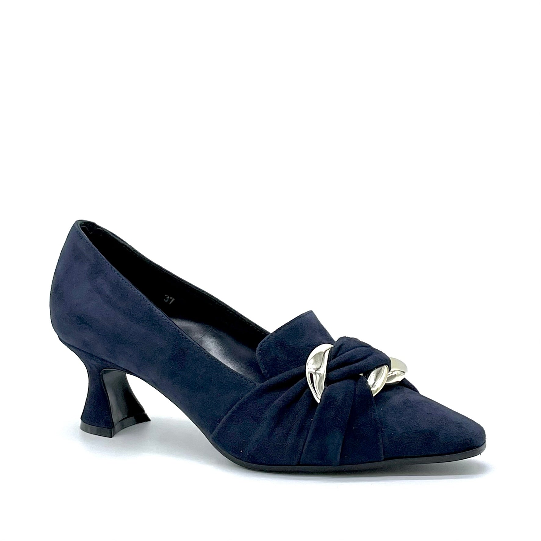 Décolleté in camoscio blu e accessorio platino - Cod. 52510