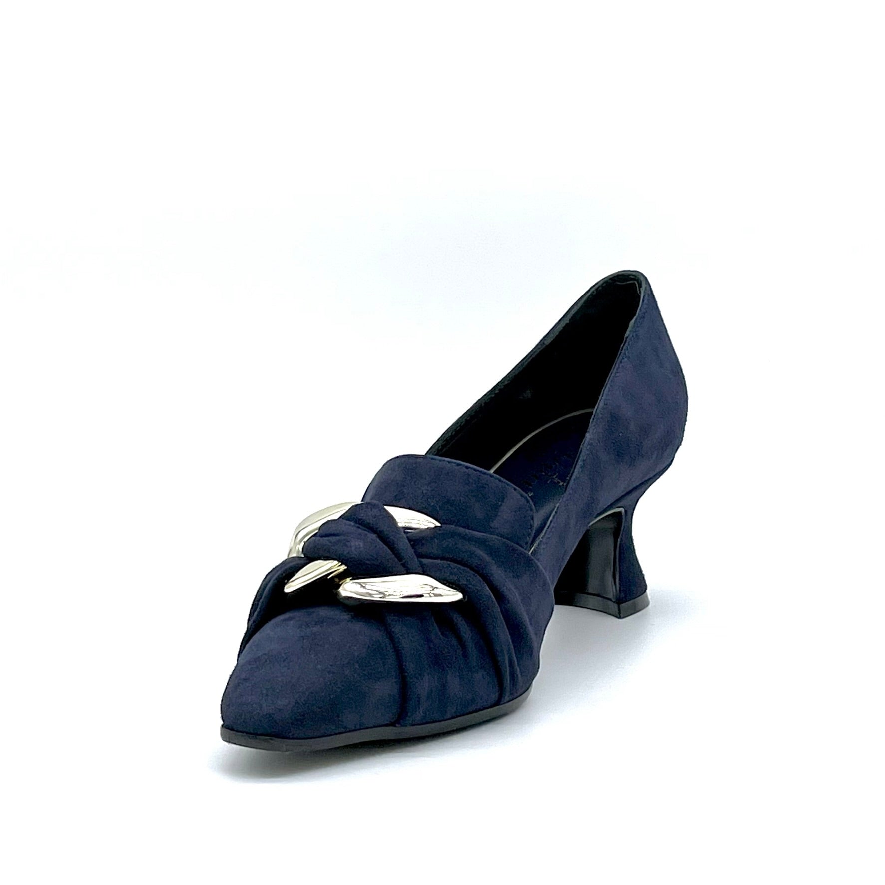 Blue suede pump with light gold accessory - Cod. 52510