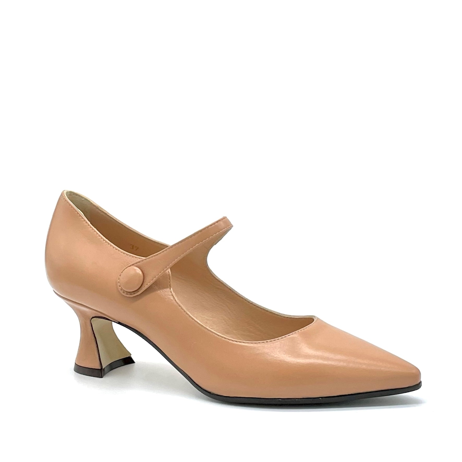 Mary Jane décolleté in pelle beige e bottone foderato - Cod. 52512