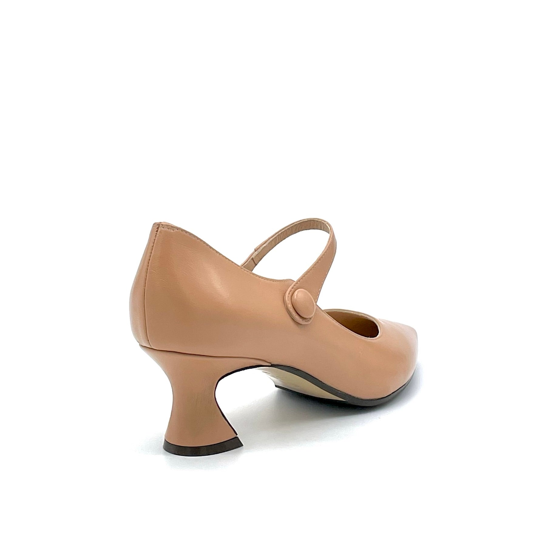 Mary Jane décolleté in pelle beige e bottone foderato - Cod. 52512