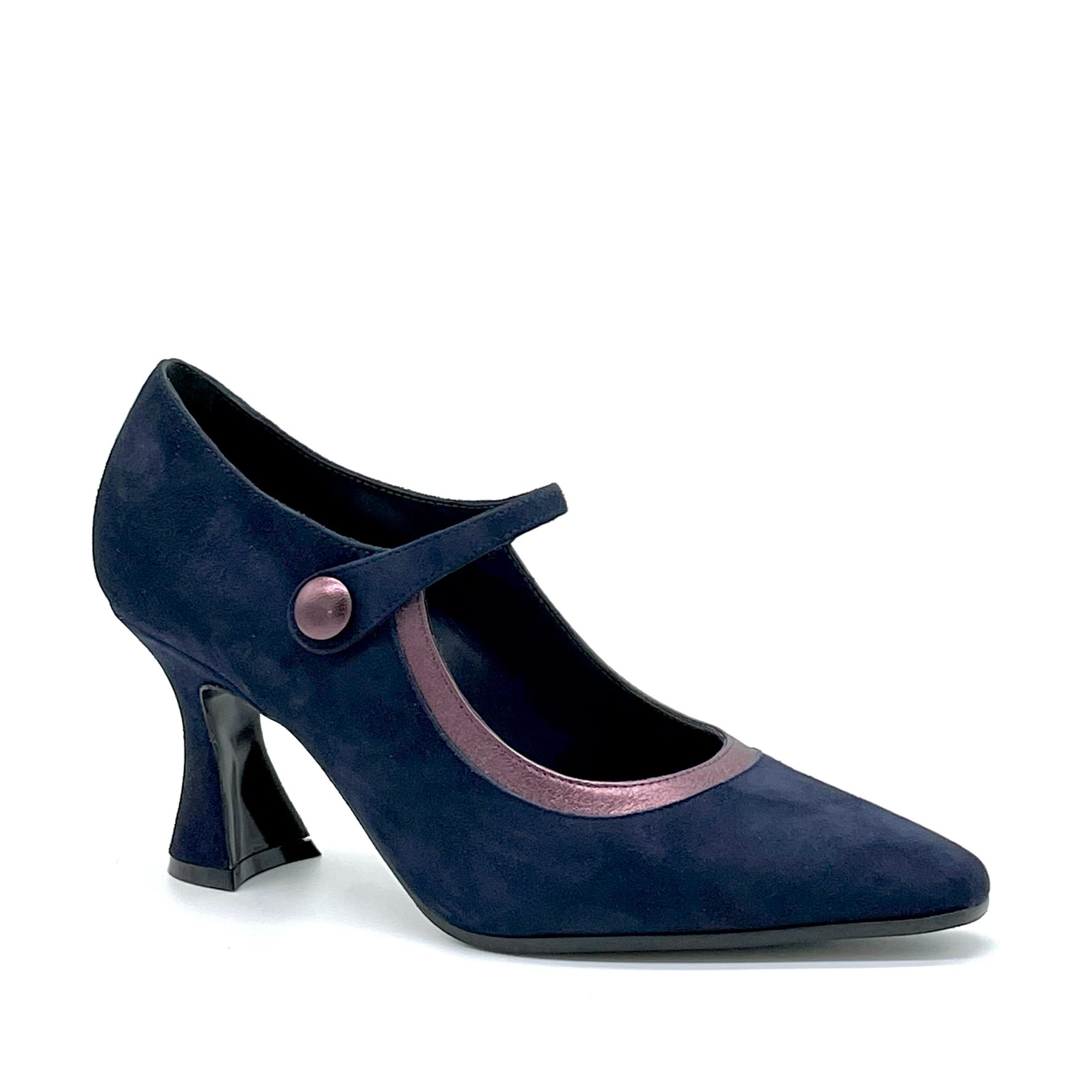 Blue suede and purple laminate leather Mary Jane pump - Cod. 52564
