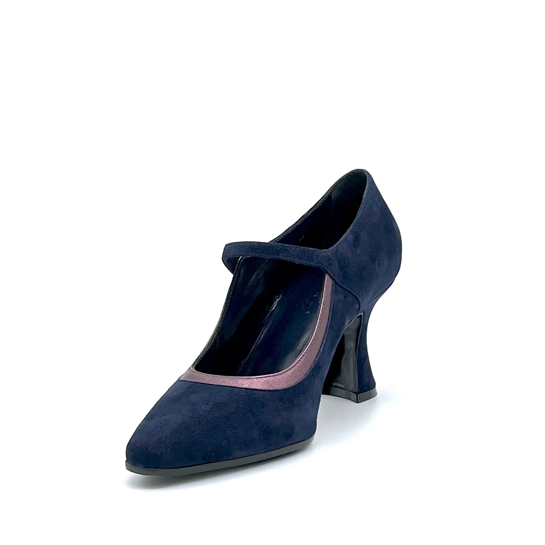 Mary Jane décolleté in camoscio blu e pelle laminata viola - Cod. 52564