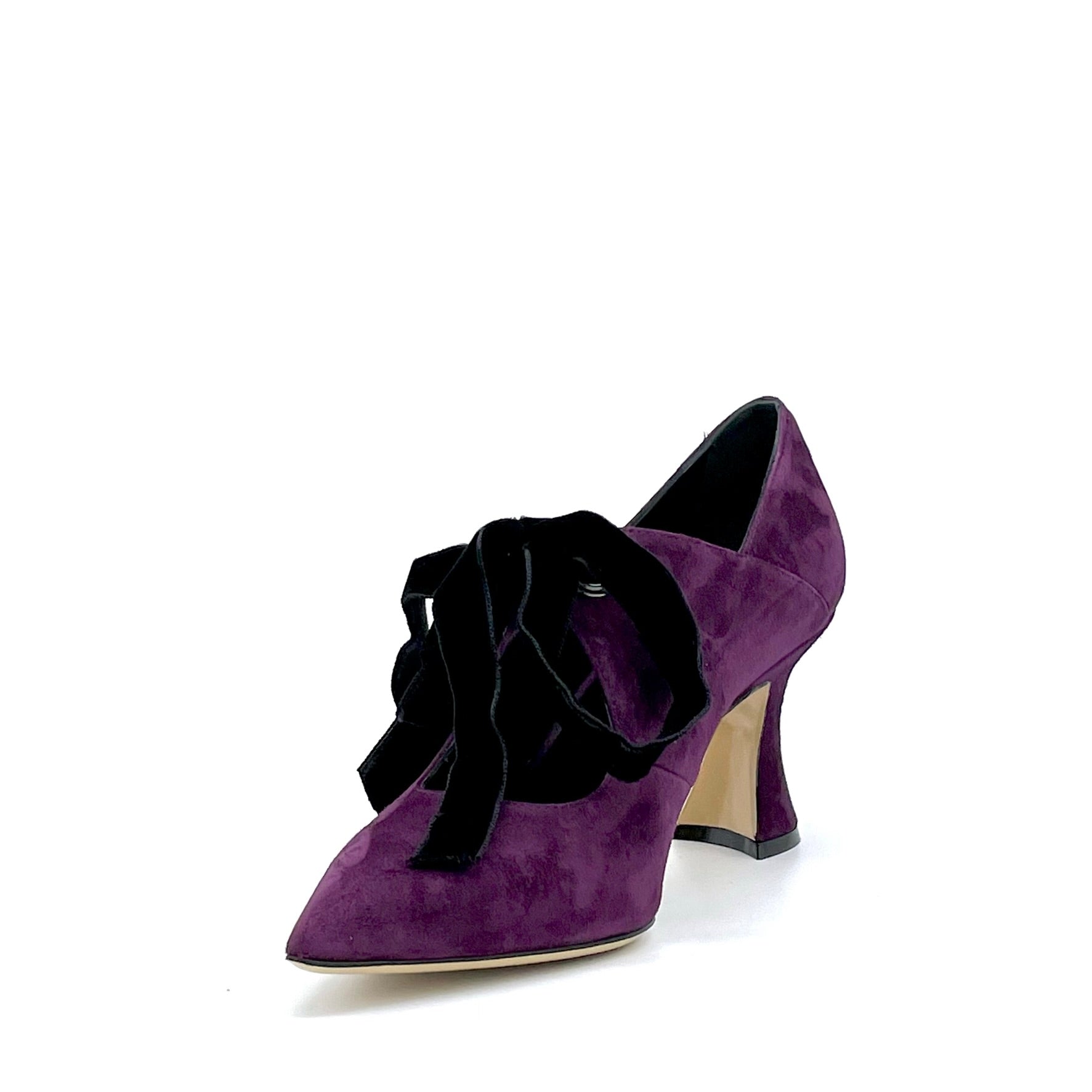 Purple suede pump with black velvet ribbon - Cod. 52565_2