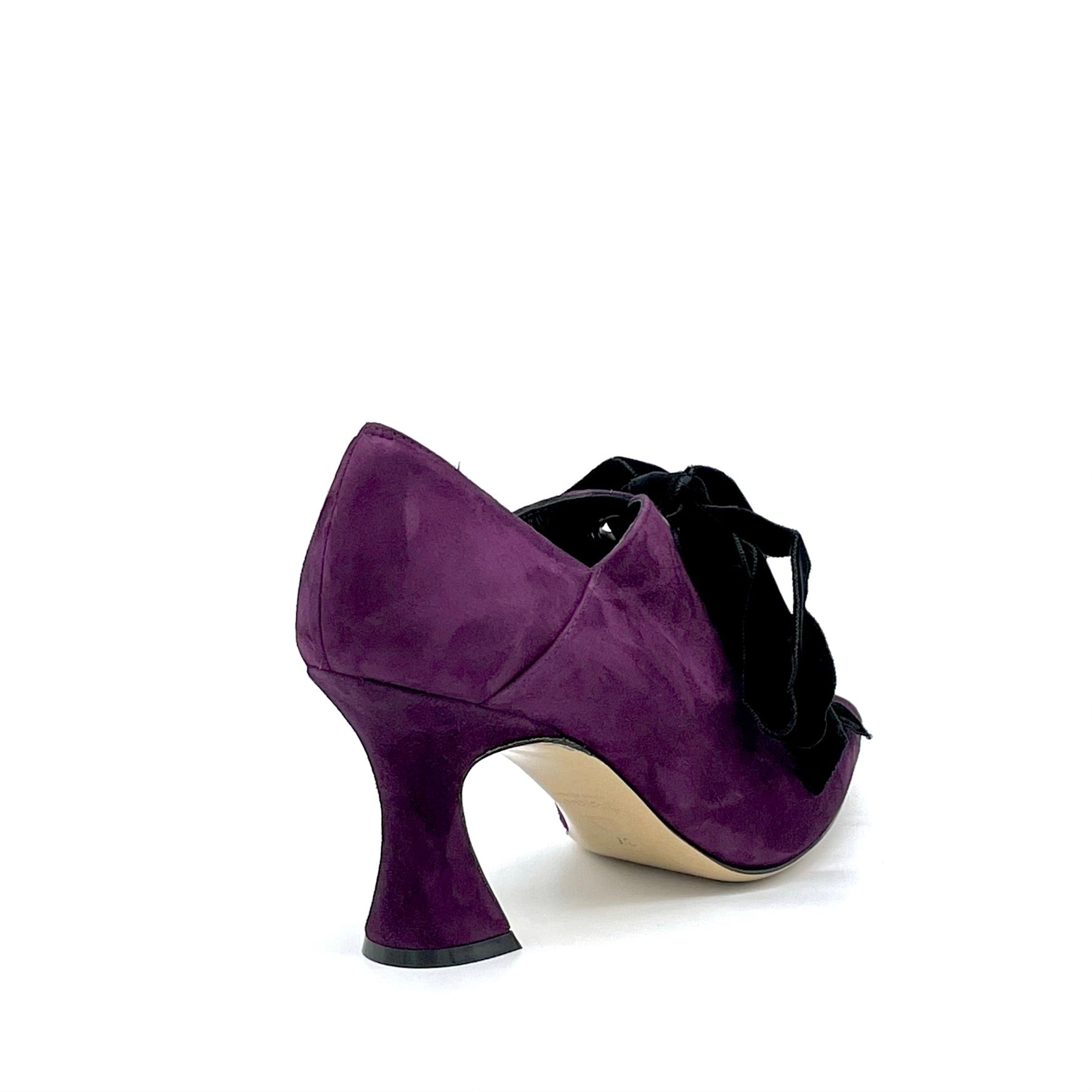 Scarpa accollata in camoscio viola con fiocco in velluto nero - Cod. 52565_2