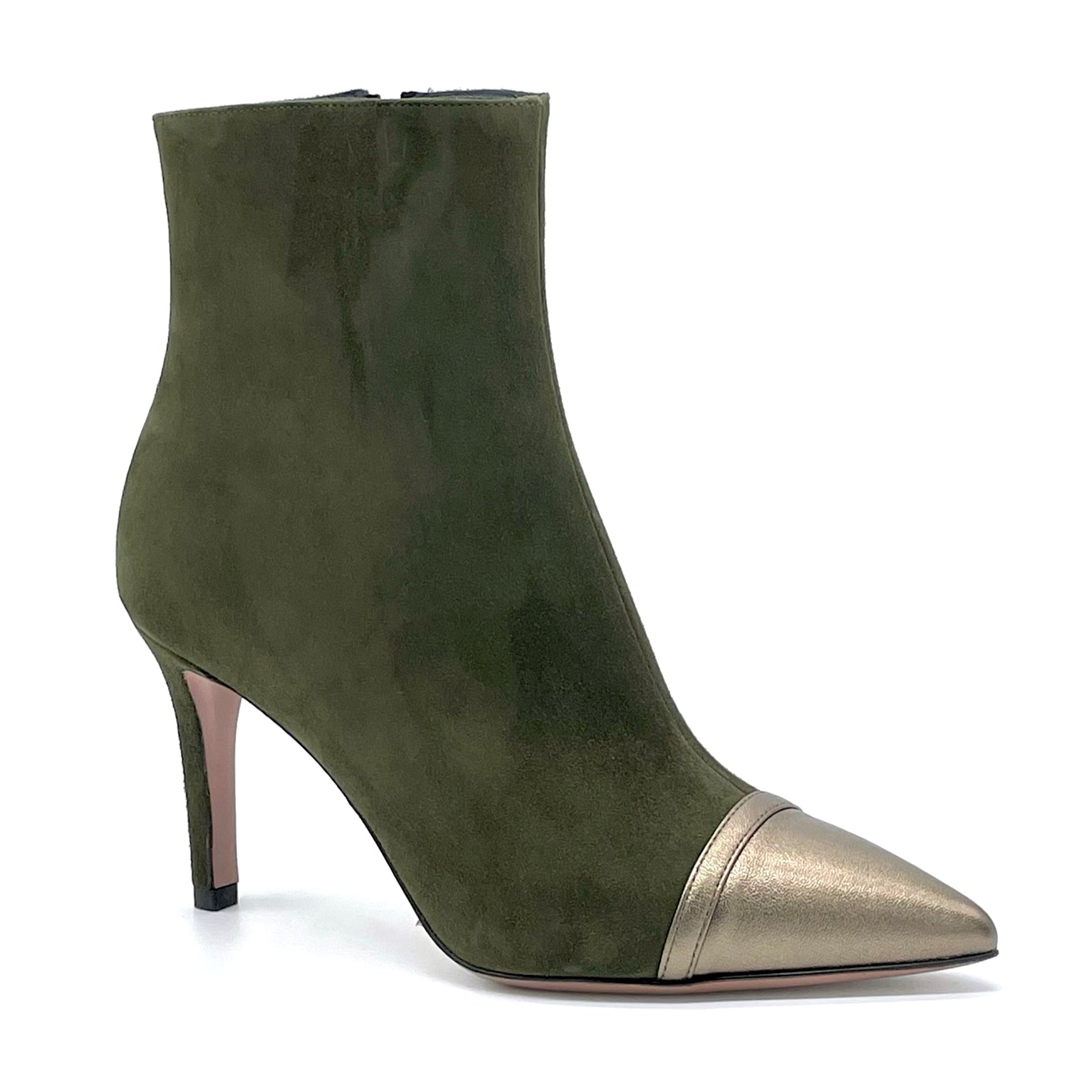 Stivaletto in camoscio e pelle laminata verde - Cod. 52560