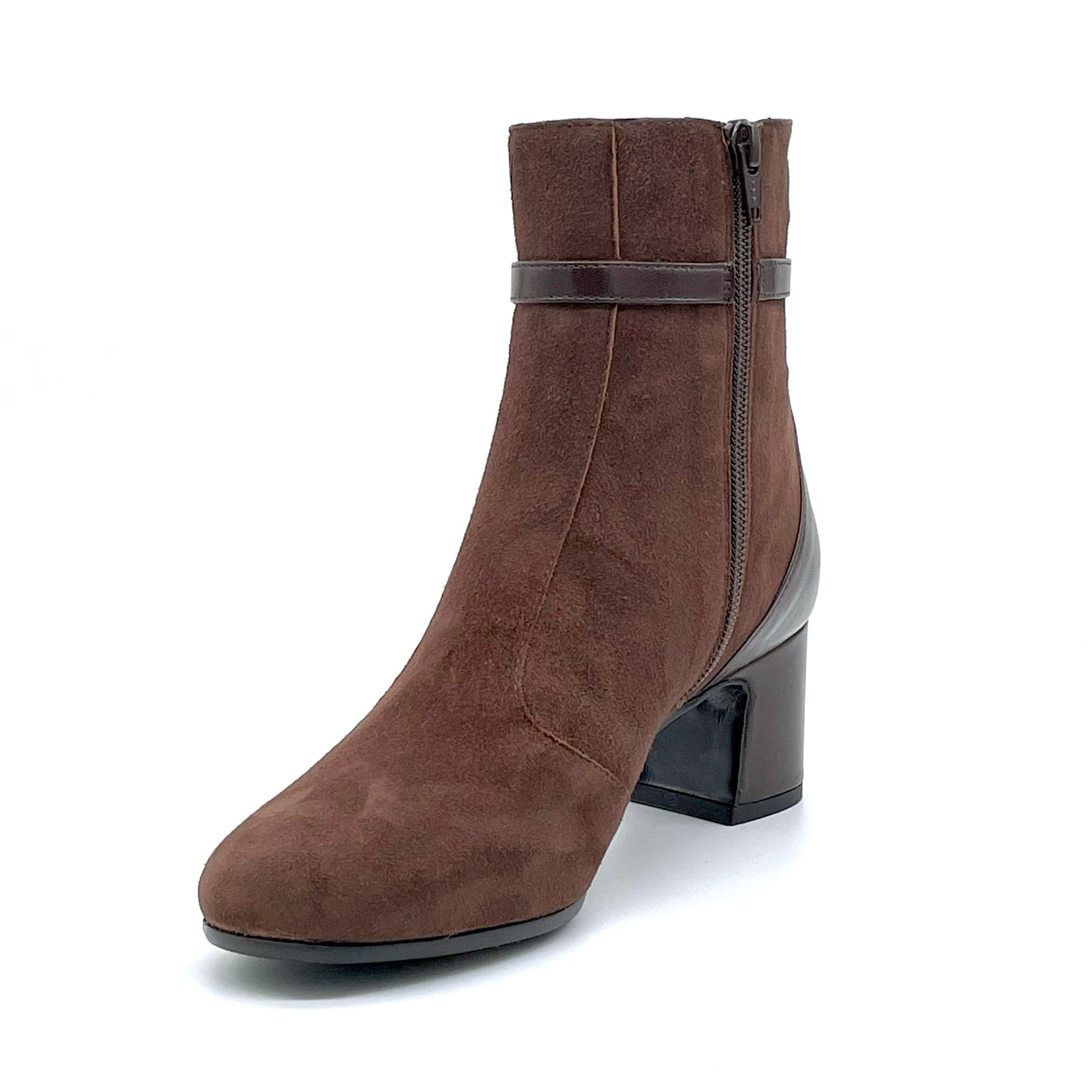 Stivaletto in camoscio e pelle marrone con fibbia dorata - Cod. 52538