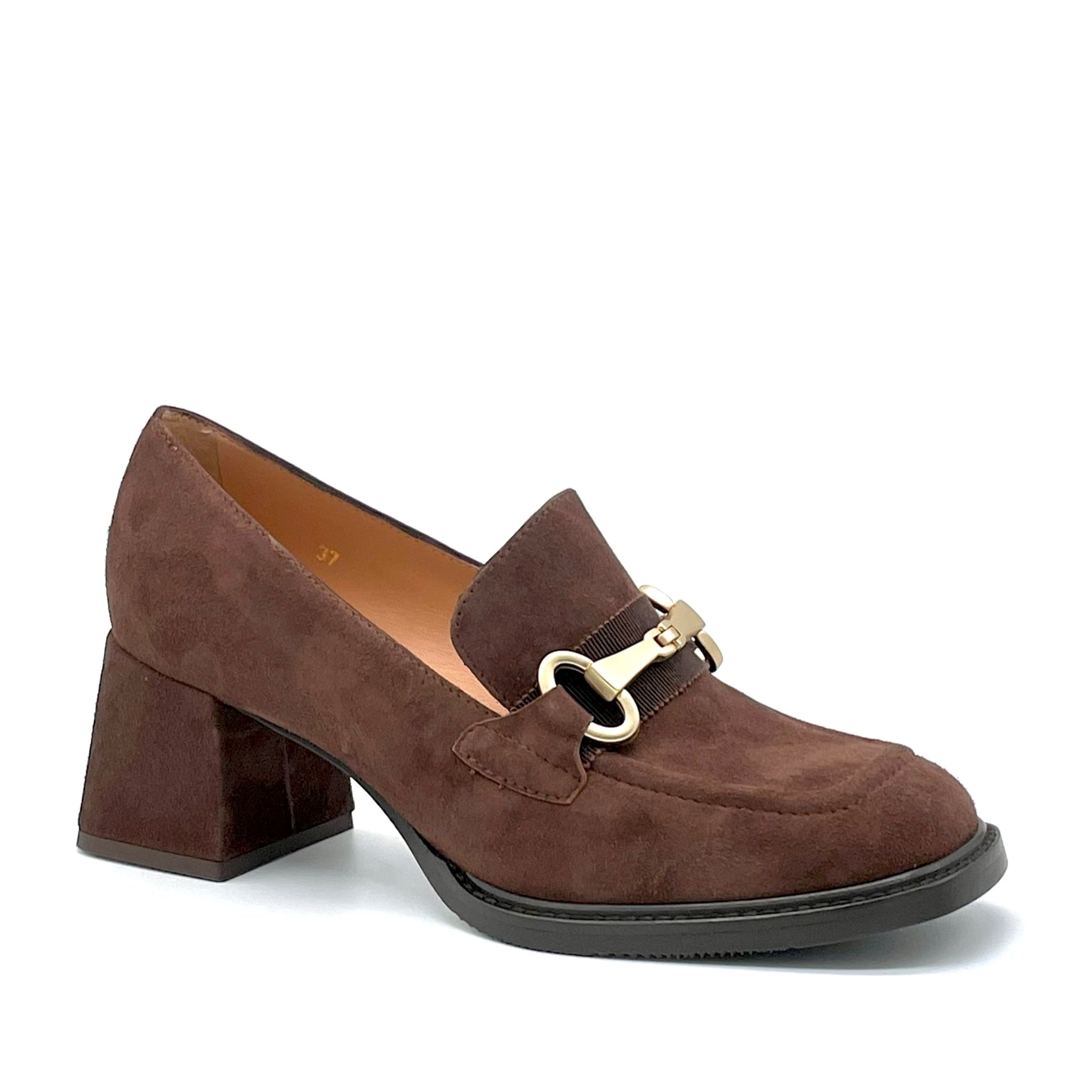 Brown suede moccasin with golden clamp accessory - Cod. 52540