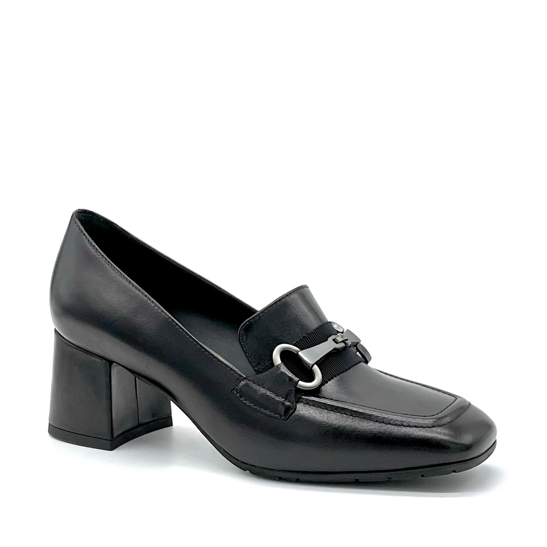 Black leather moccasin with golden clamp and gros grain ribbon - Cod. 52525