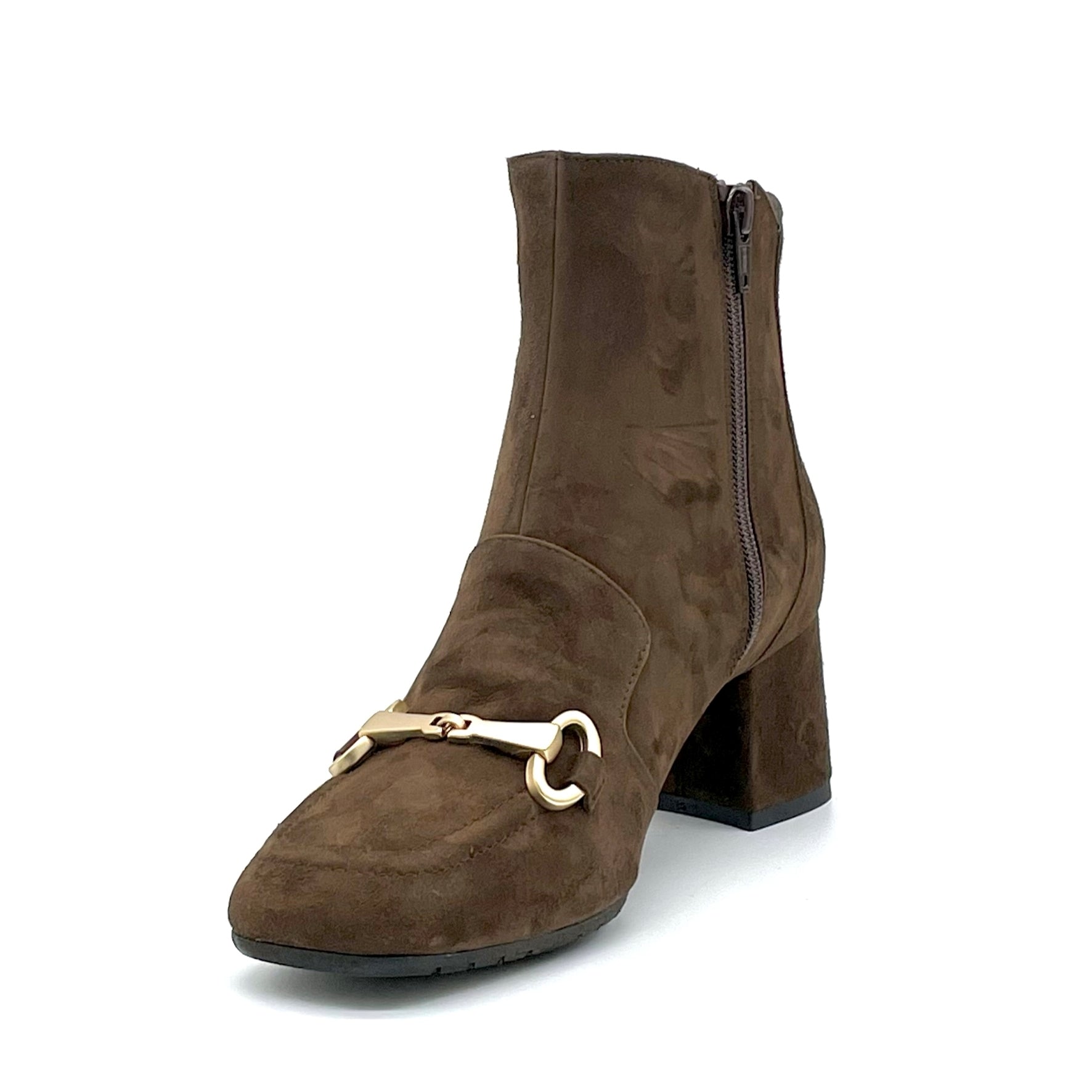 Stivaletto in camoscio marrone e morsetto dorato - Cod. 52530