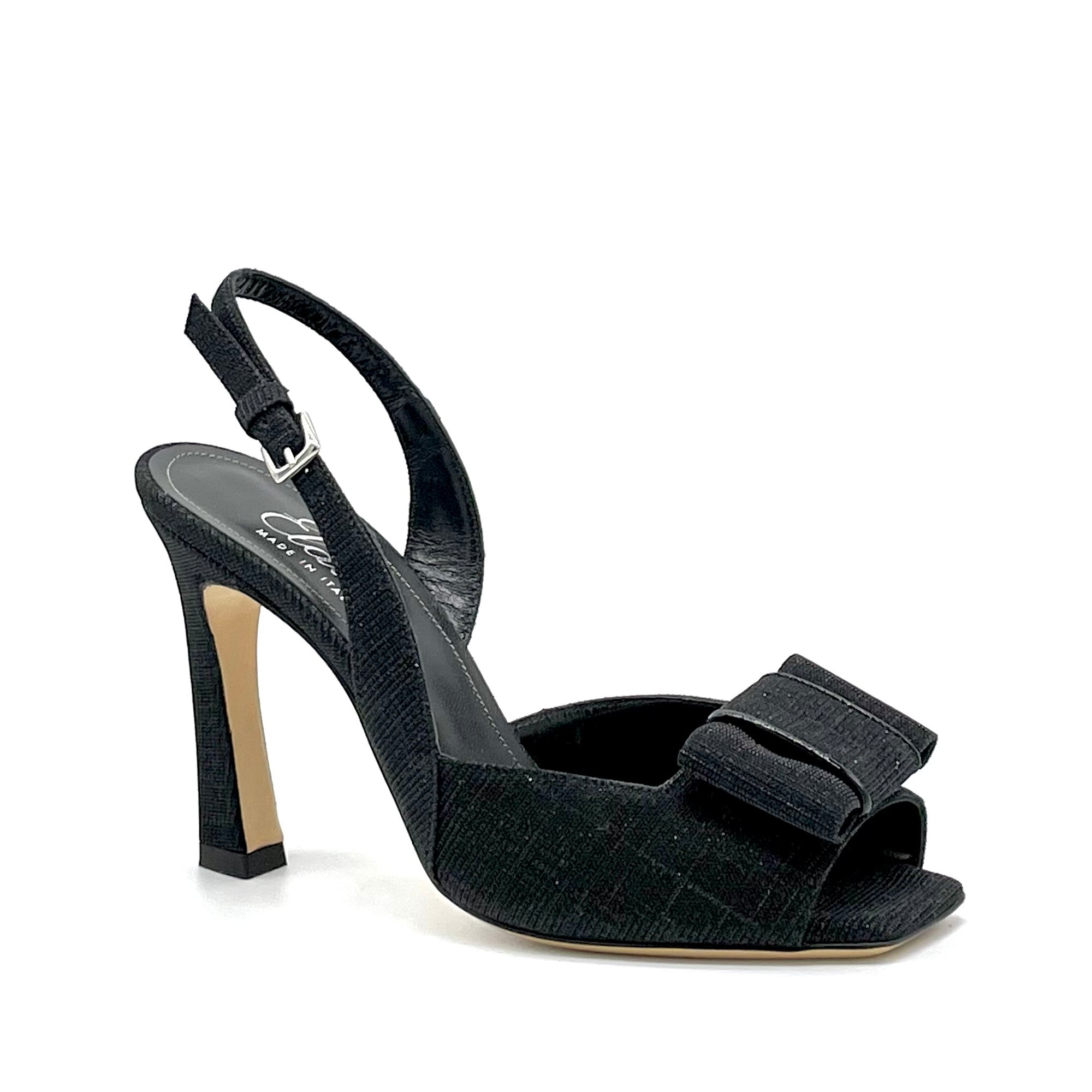 Black laminate fabric sandal with bow - Cod. 12104