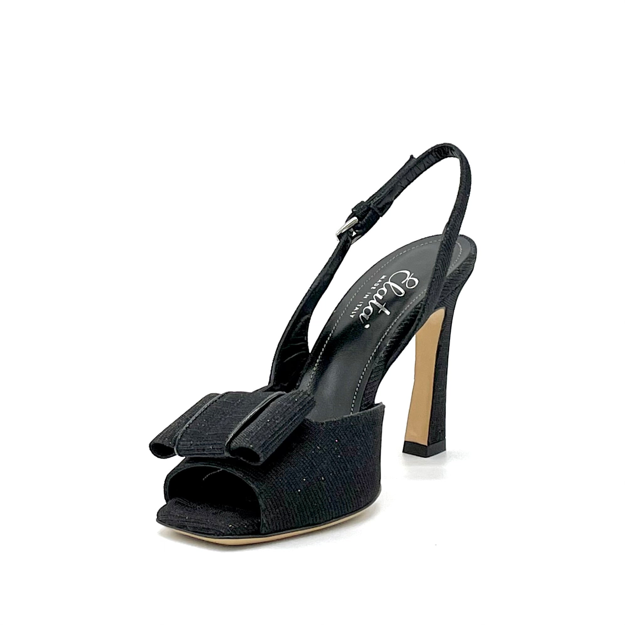 Black laminate fabric sandal with bow - Cod. 12104