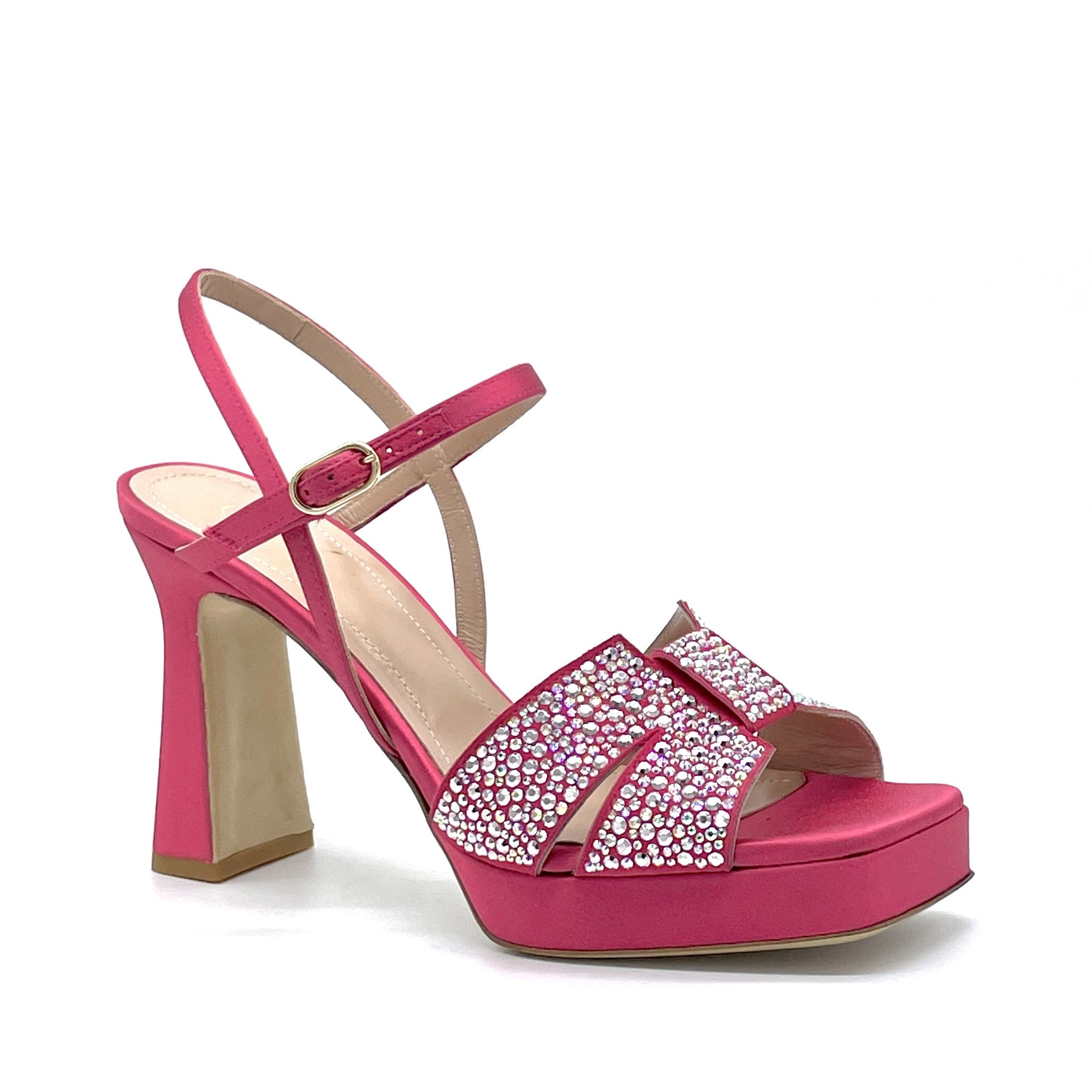 Raspberry color silk sandal with rhinestones - Cod. 13127
