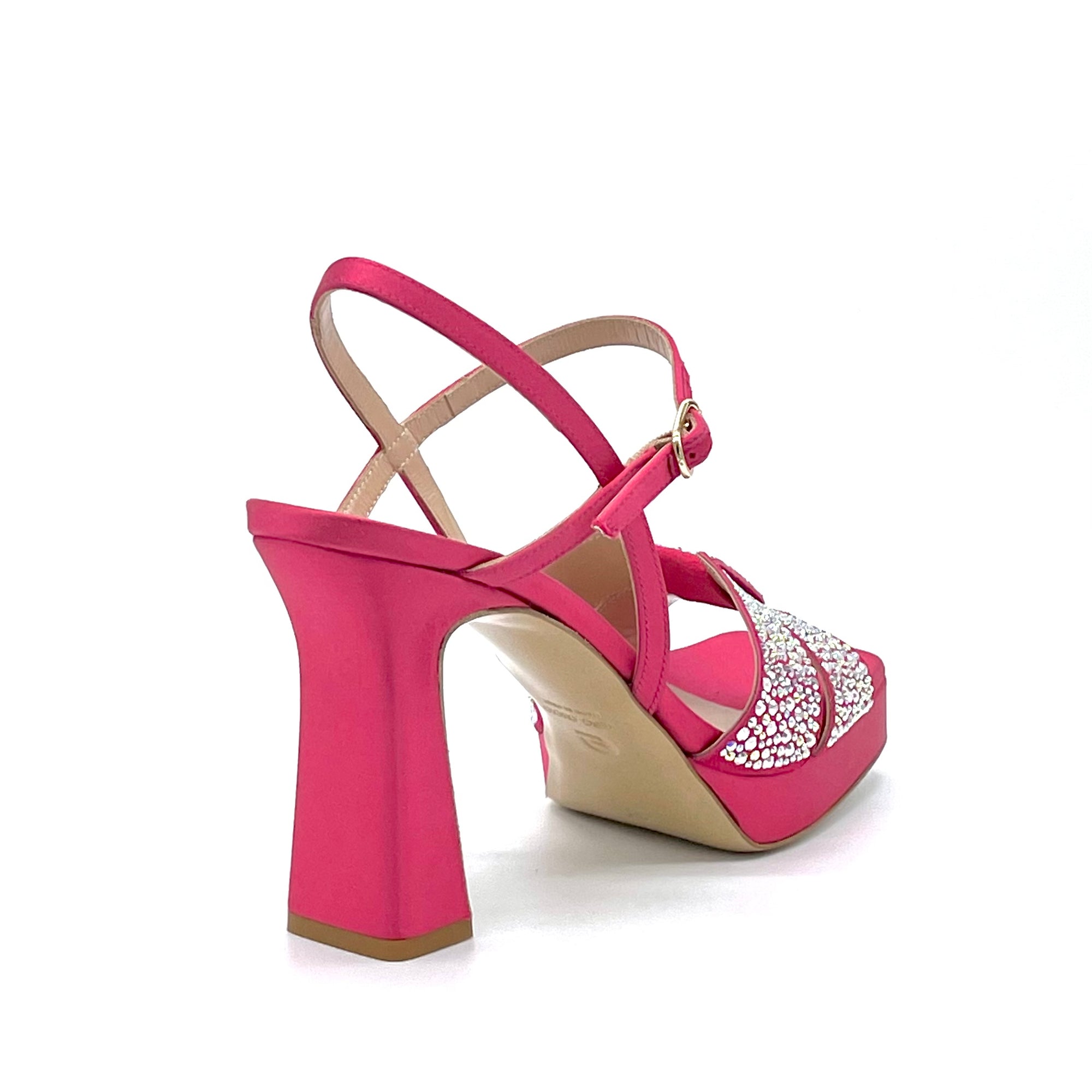 Raspberry color silk sandal with rhinestones - Cod. 13127