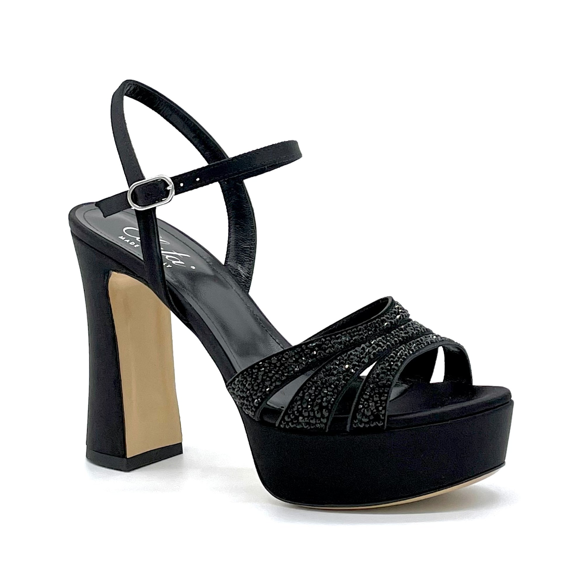 100% black silk sandal with rhinestones - Cod. 13129
