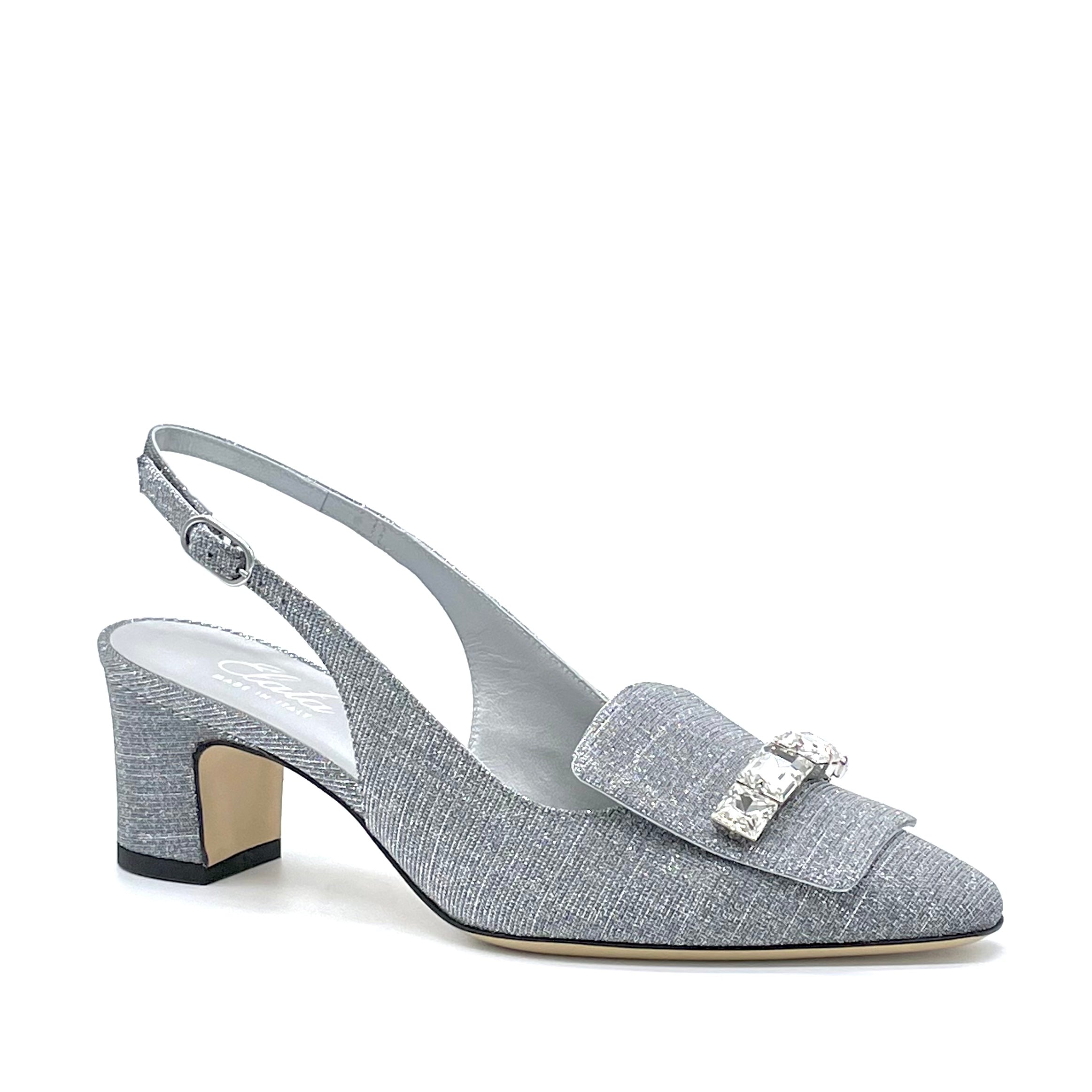 Slingback in tessuto laminato acciaio con accessorio crystal - Cod. 13167
