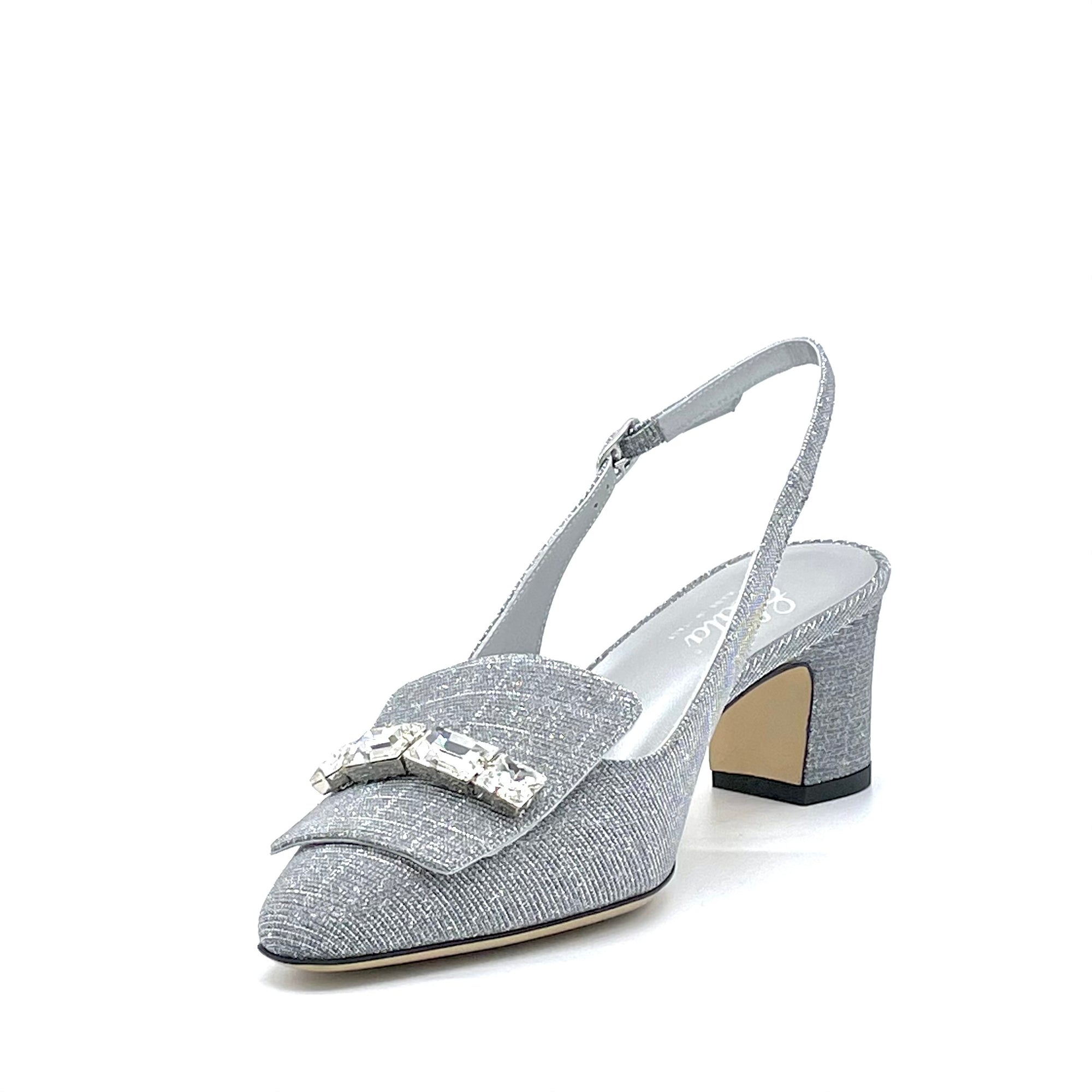 Dark silver laminate fabric slingback with jewel accessory - Cod. 13167