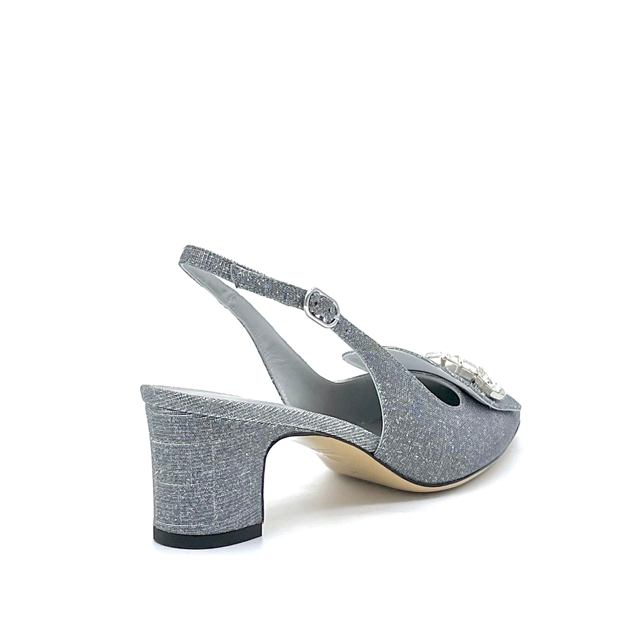 Slingback in tessuto laminato acciaio con accessorio crystal - Cod. 13167