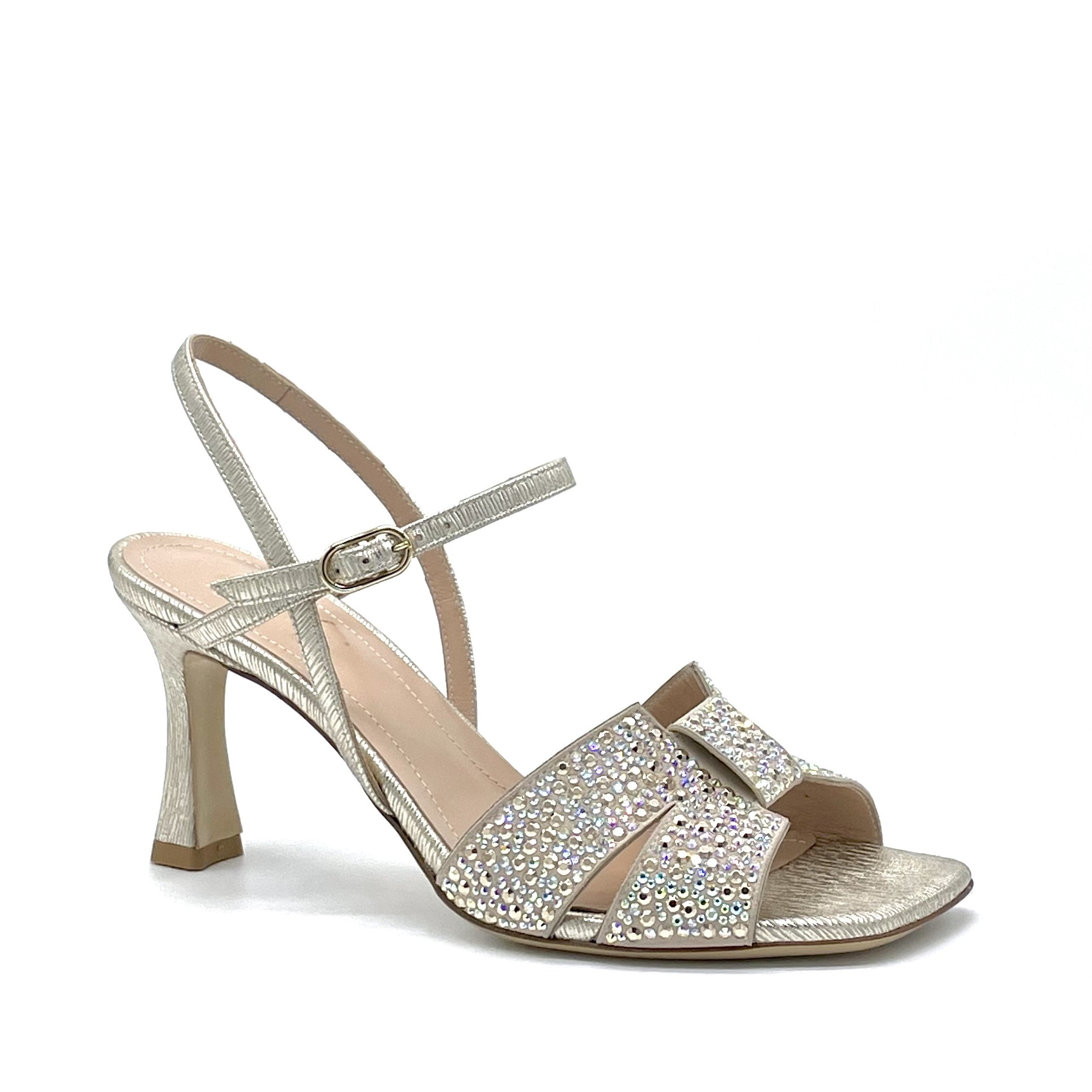 Sandalo in pelle stampata oro con applicazione strass - Cod. 13119