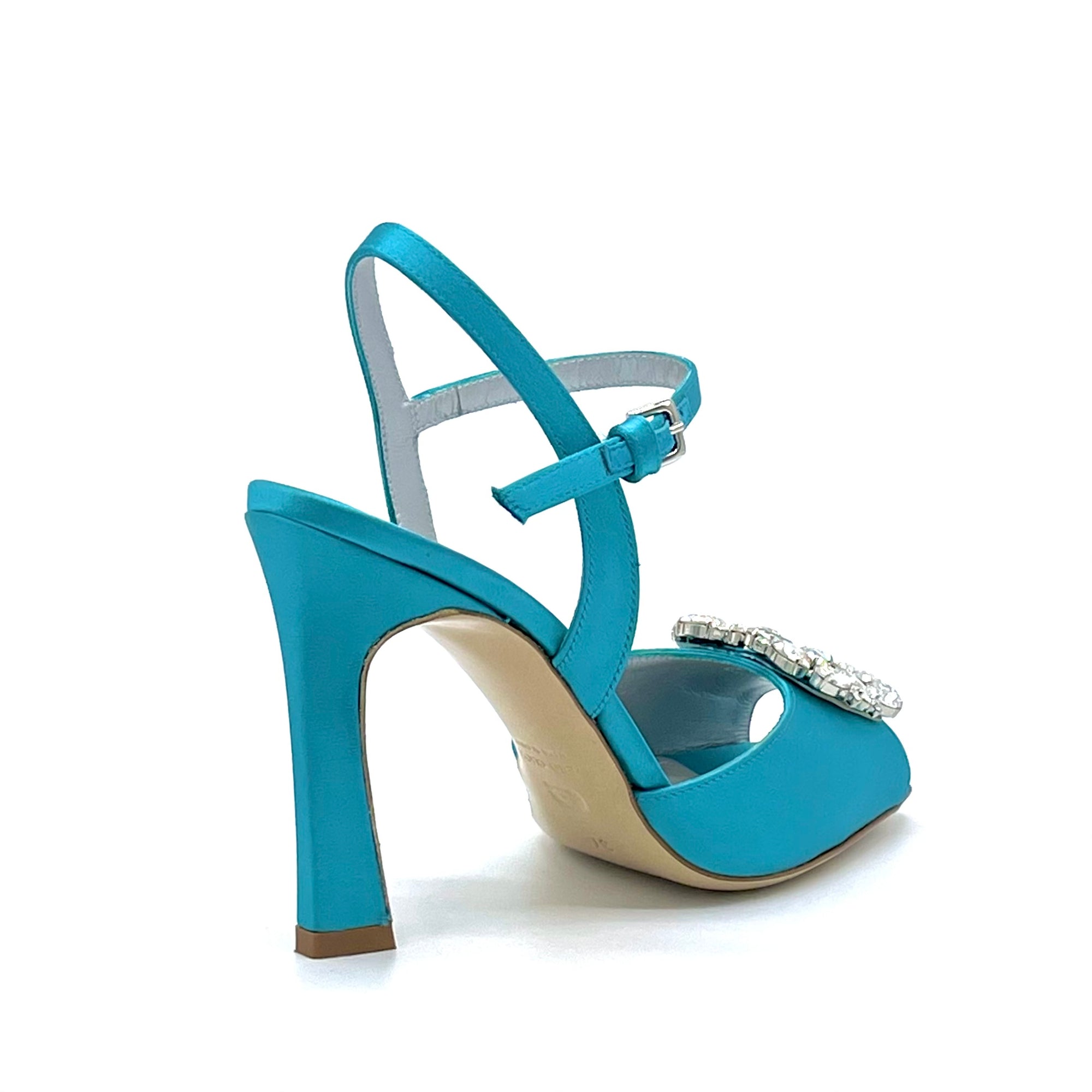 Teal colour silk sandal with jewel accessory – Cod. 13101