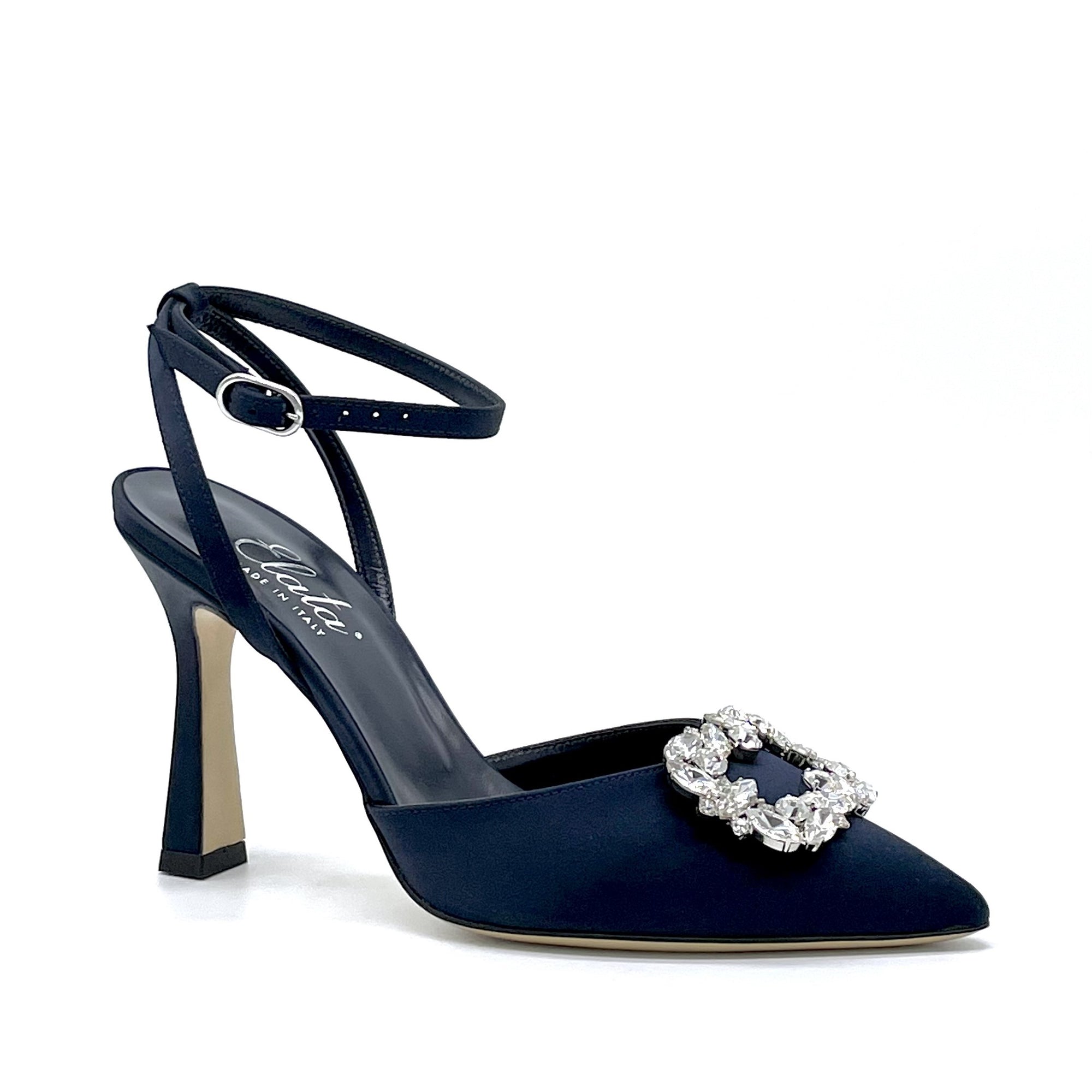 Blue 100% silk slingback with ankle strap and jewel accessory – Cod. 13144