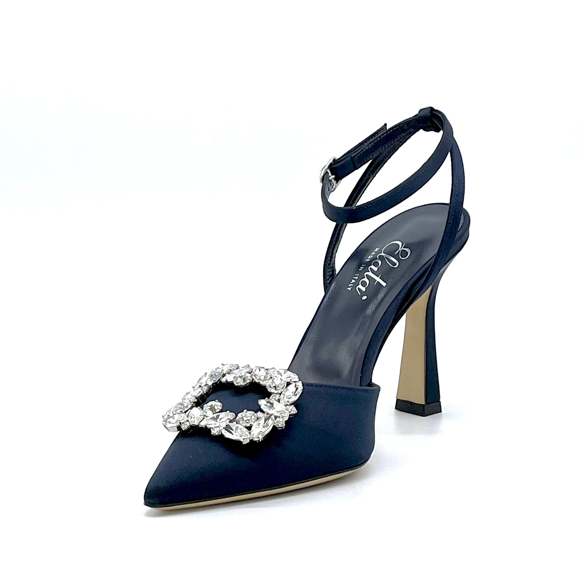 Blue 100% silk slingback with ankle strap and jewel accessory – Cod. 13144