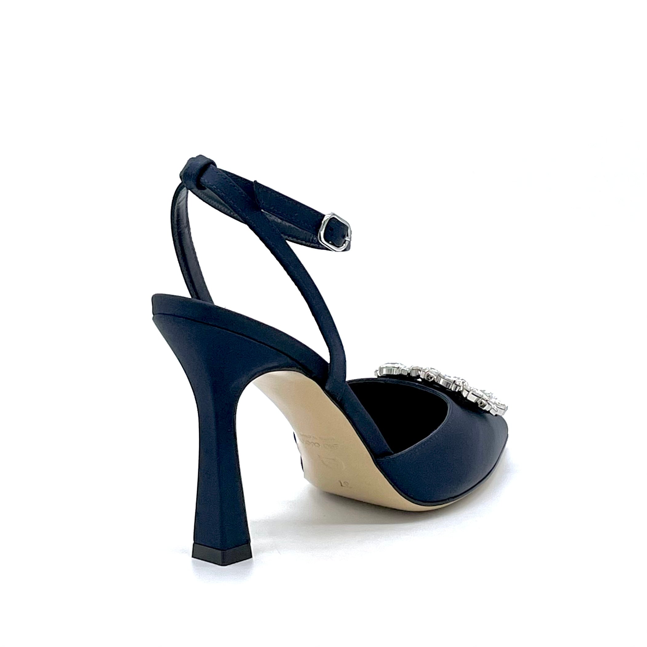Slingback 100% seta blu con cinturino alla caviglia e accessorio gioiello – Cod. 13144