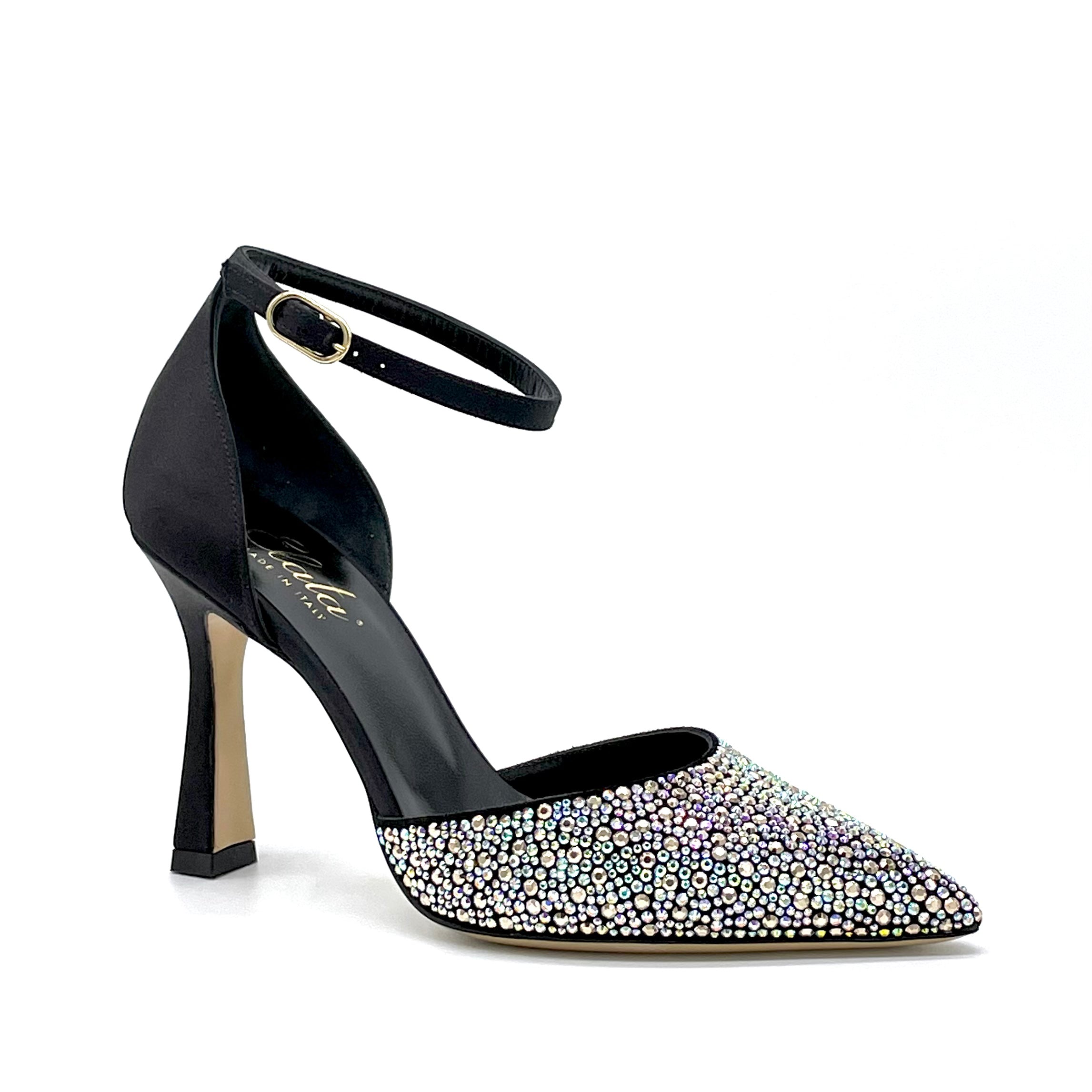 D’orsay in 100% seta e camoscio nero con applicazione di strass – Cod. 13145