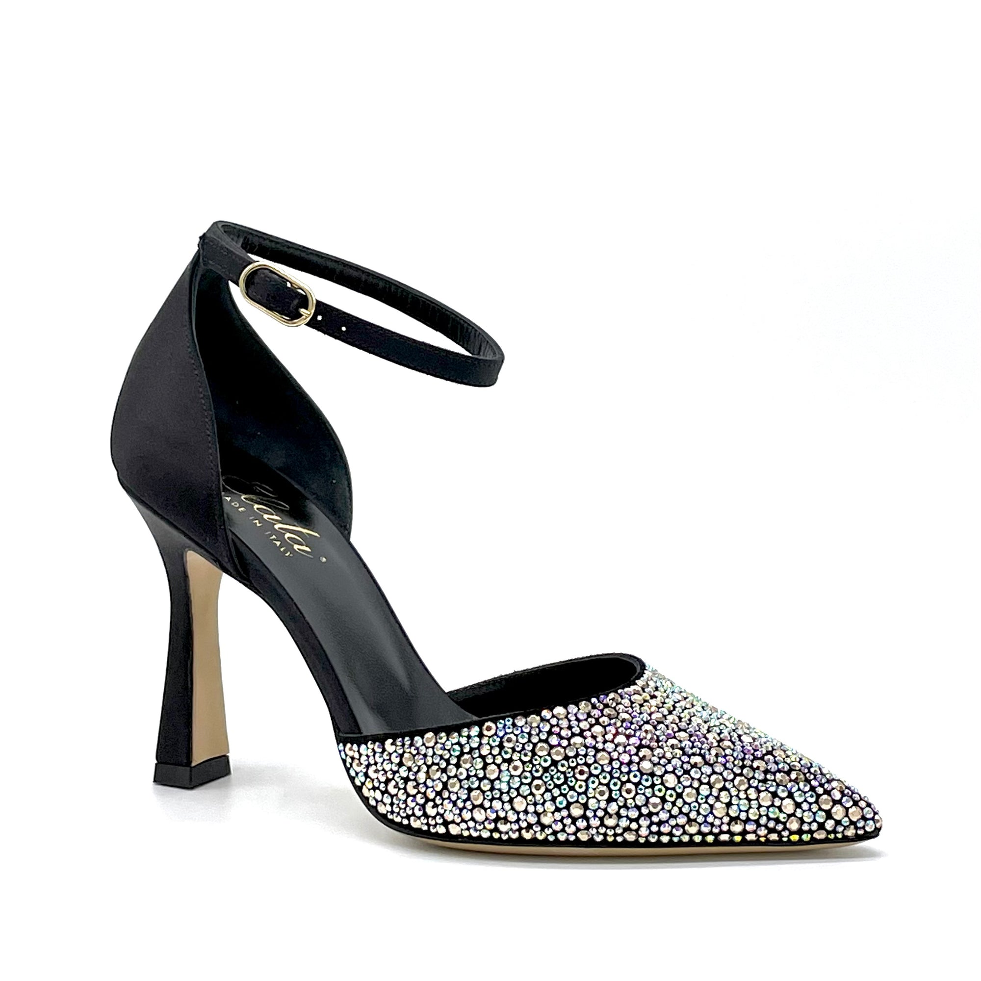 D’orsay in 100% seta e camoscio nero con applicazione di strass – Cod. 13145