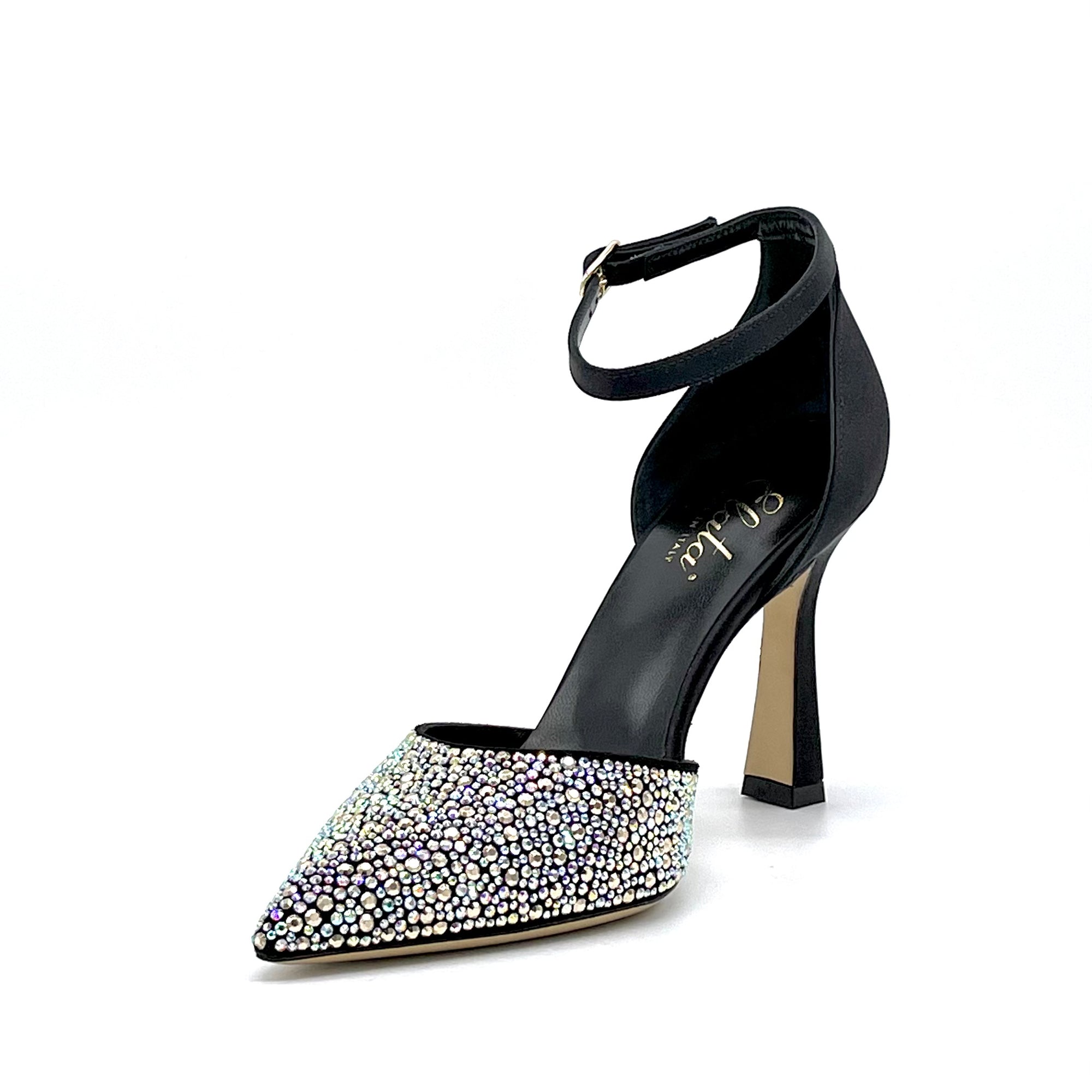 Black 100% silk and suede D’orsay with rhinestones – Cod. 13145