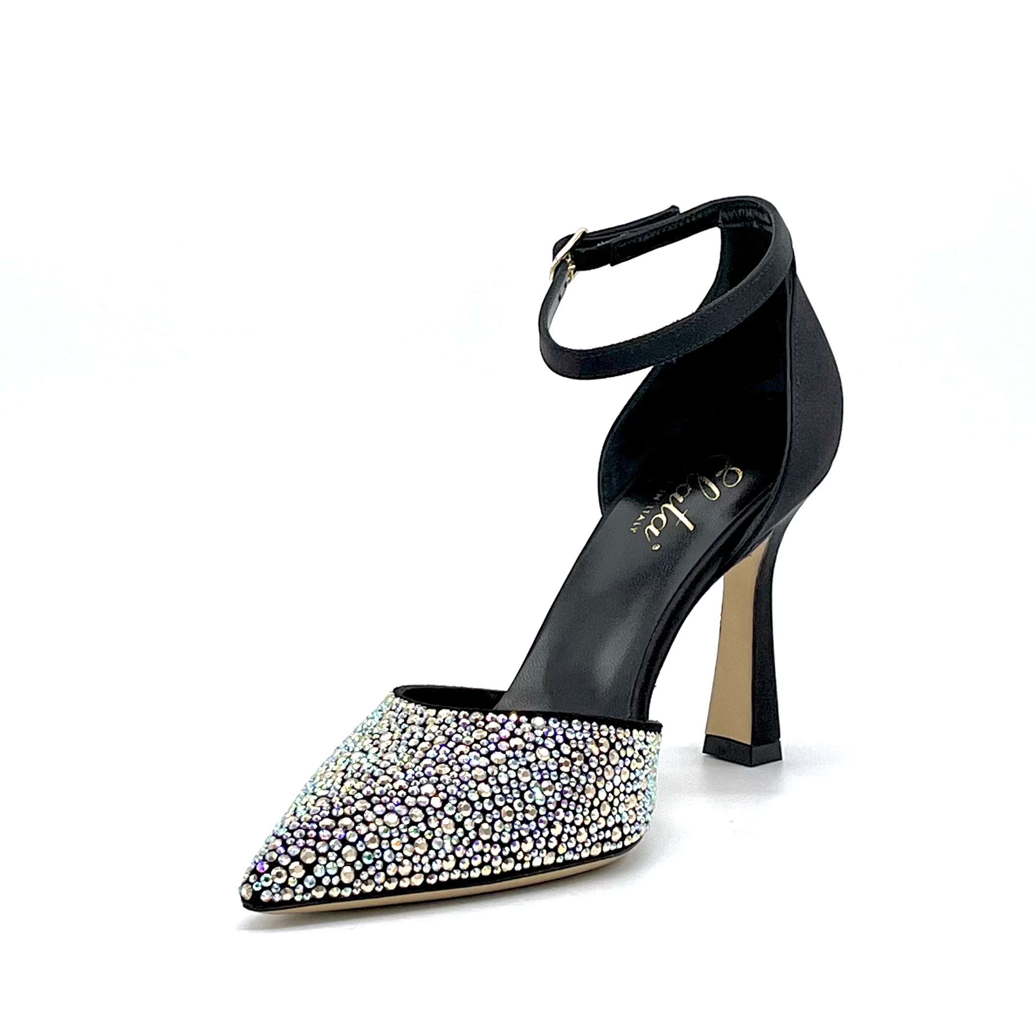 D’orsay in 100% seta e camoscio nero con applicazione di strass – Cod. 13145