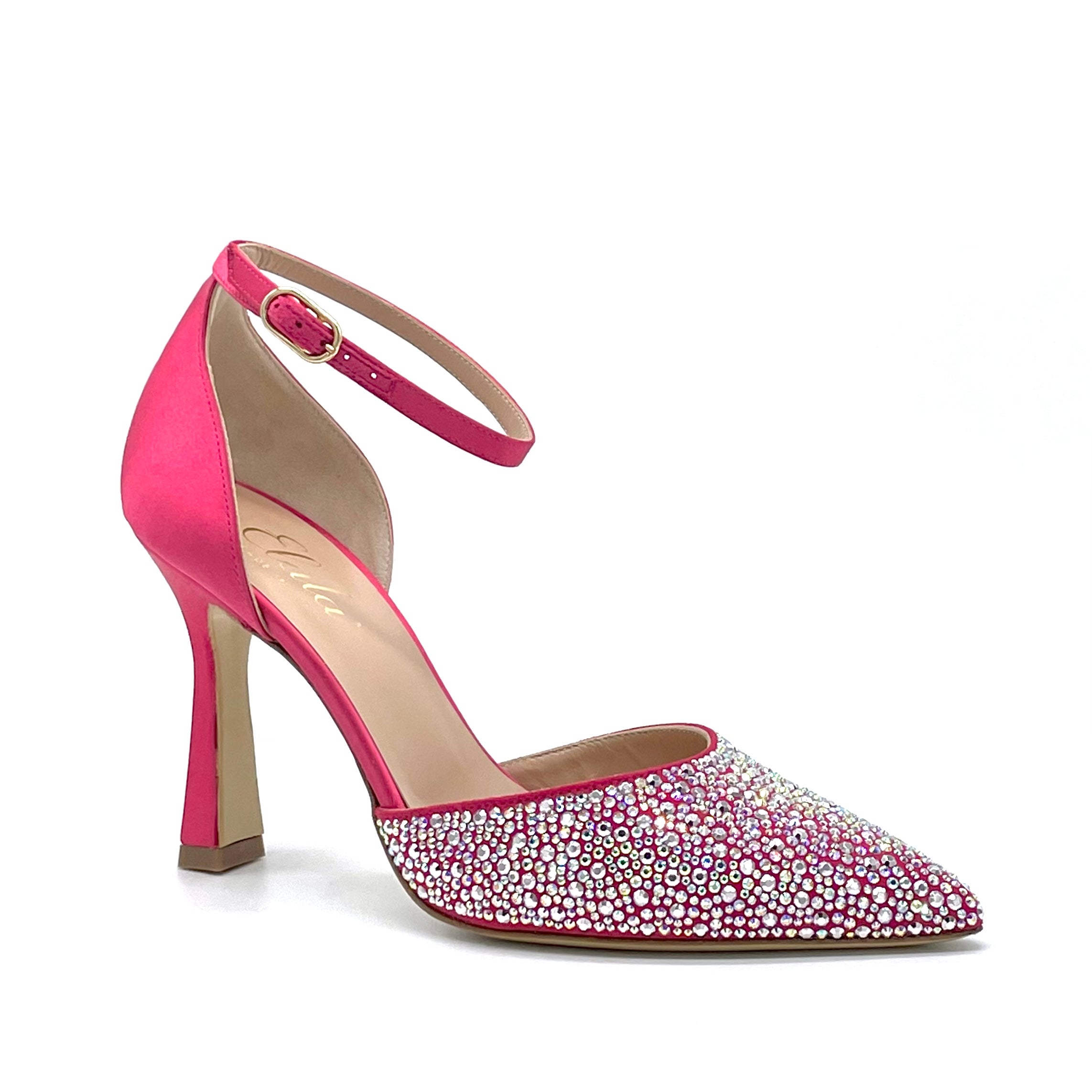 Azalea-colour silk satin and suede D’orsay with rhinestones - Cod. 13145_1