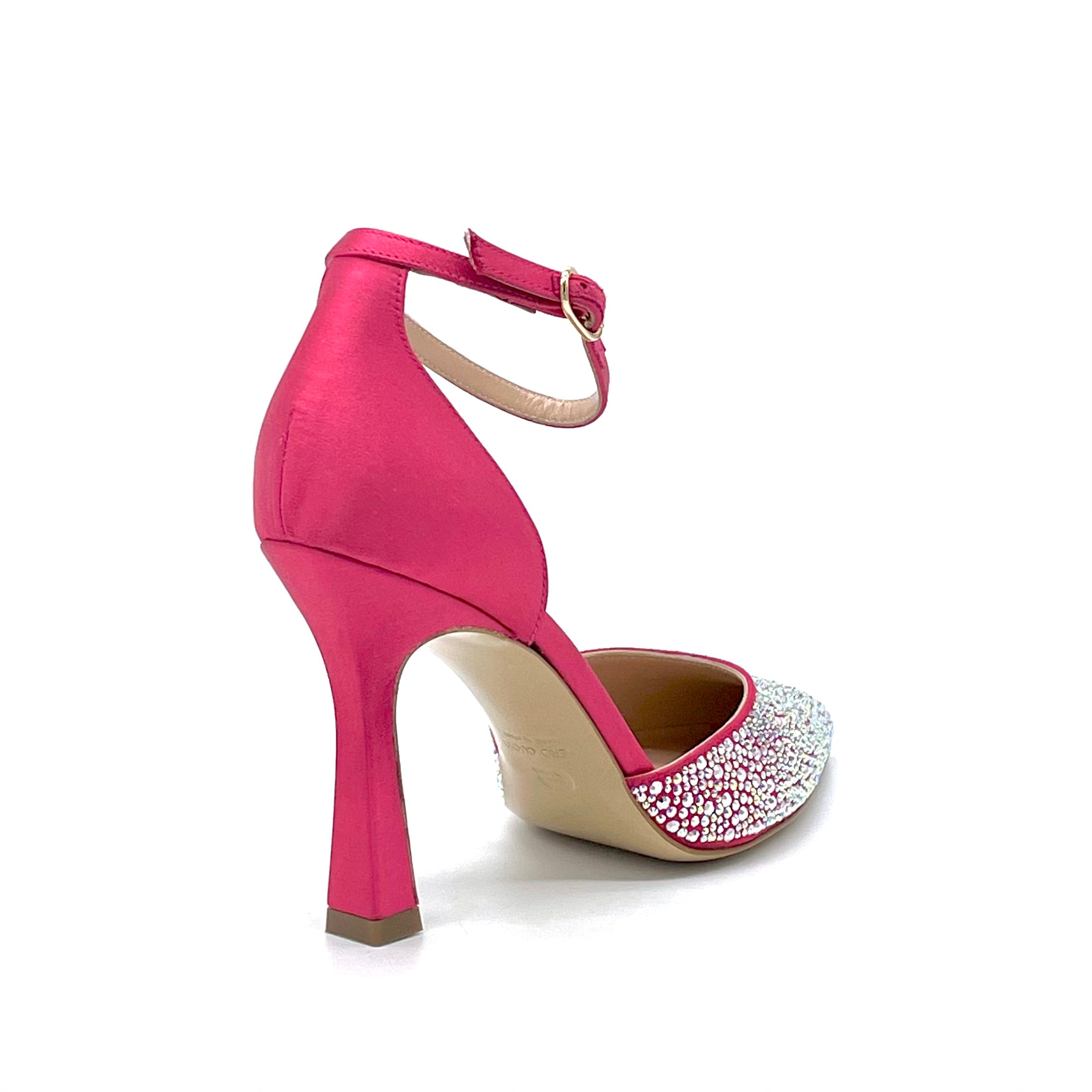 Azalea-colour silk satin and suede D’orsay with rhinestones - Cod. 13145_1