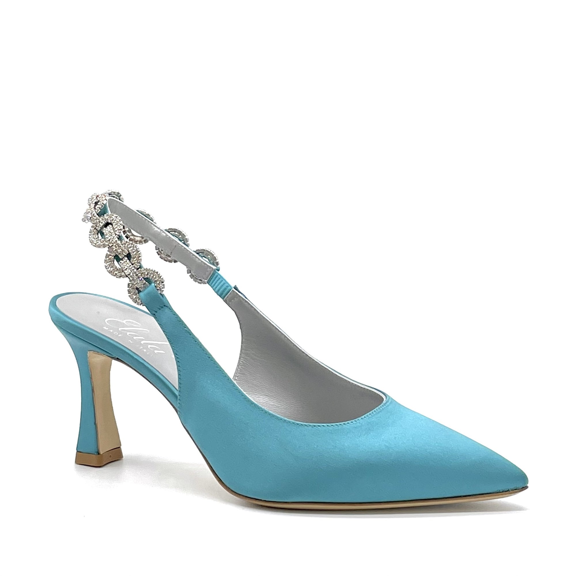 Teal- colour silk satin slingback with jewel detail - Cod. 13152