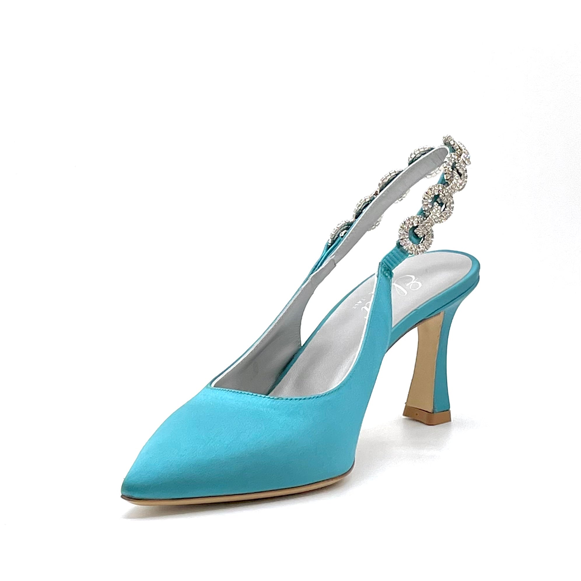 Teal- colour silk satin slingback with jewel detail - Cod. 13152
