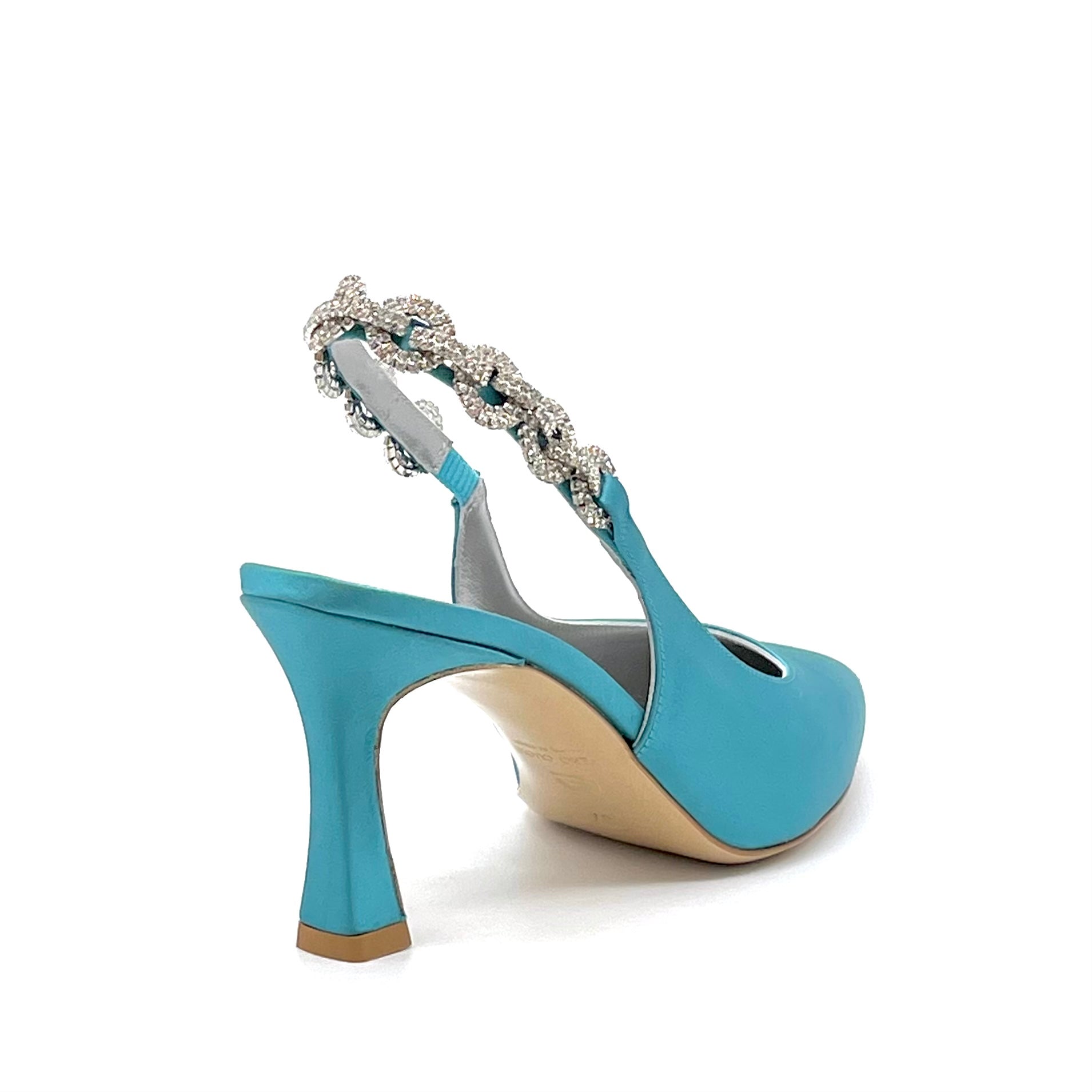 Slingback in raso di seta ottanio con dettaglio gioiello - Cod. 13152