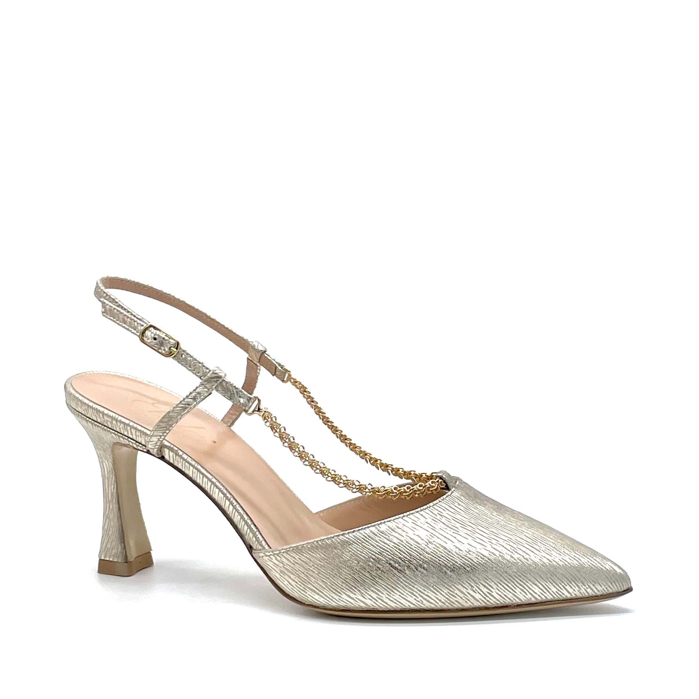 Golden laminate leather slingback with golden chain - Cod. 13154