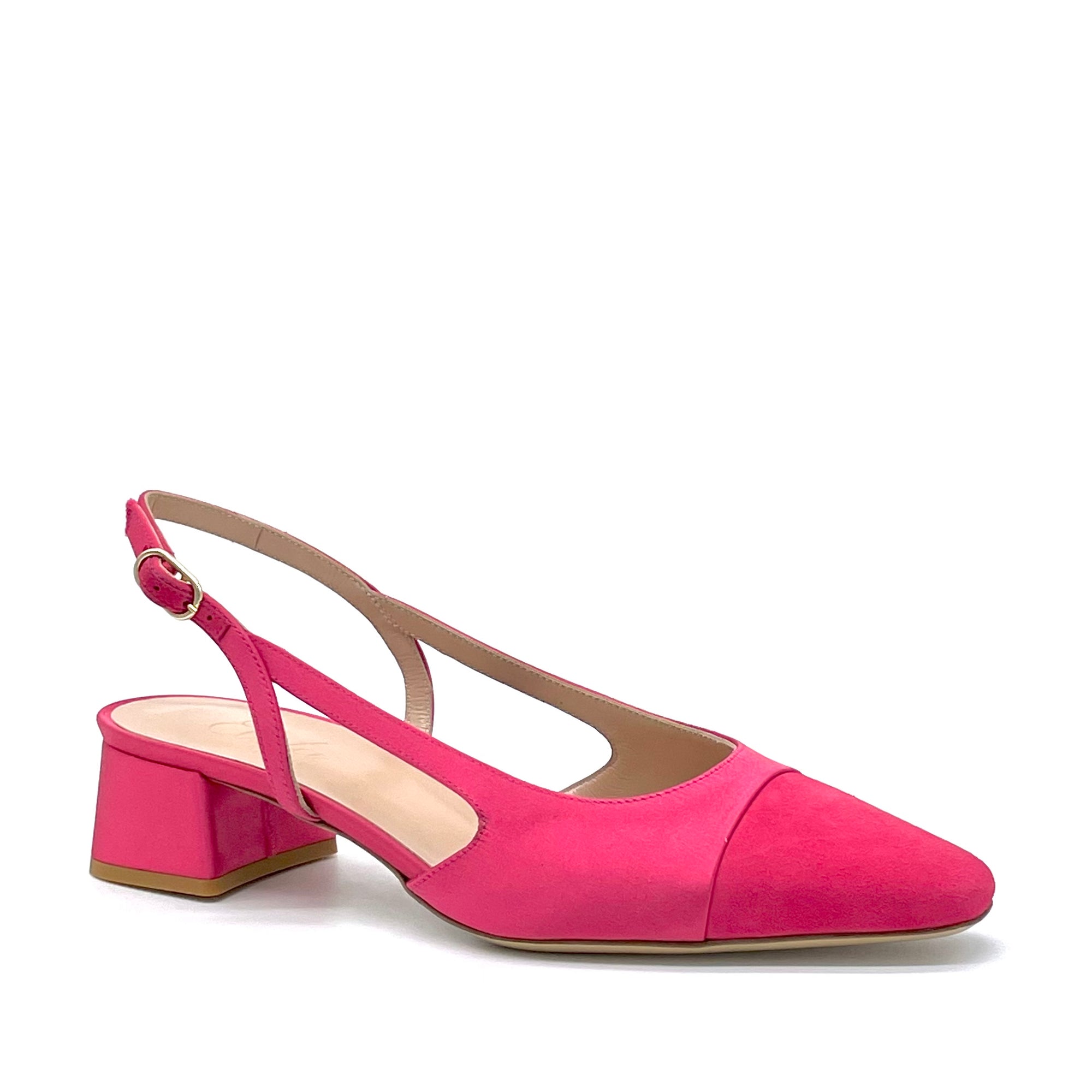Azalea-colour silk satin and suede slingback - Cod. 13173