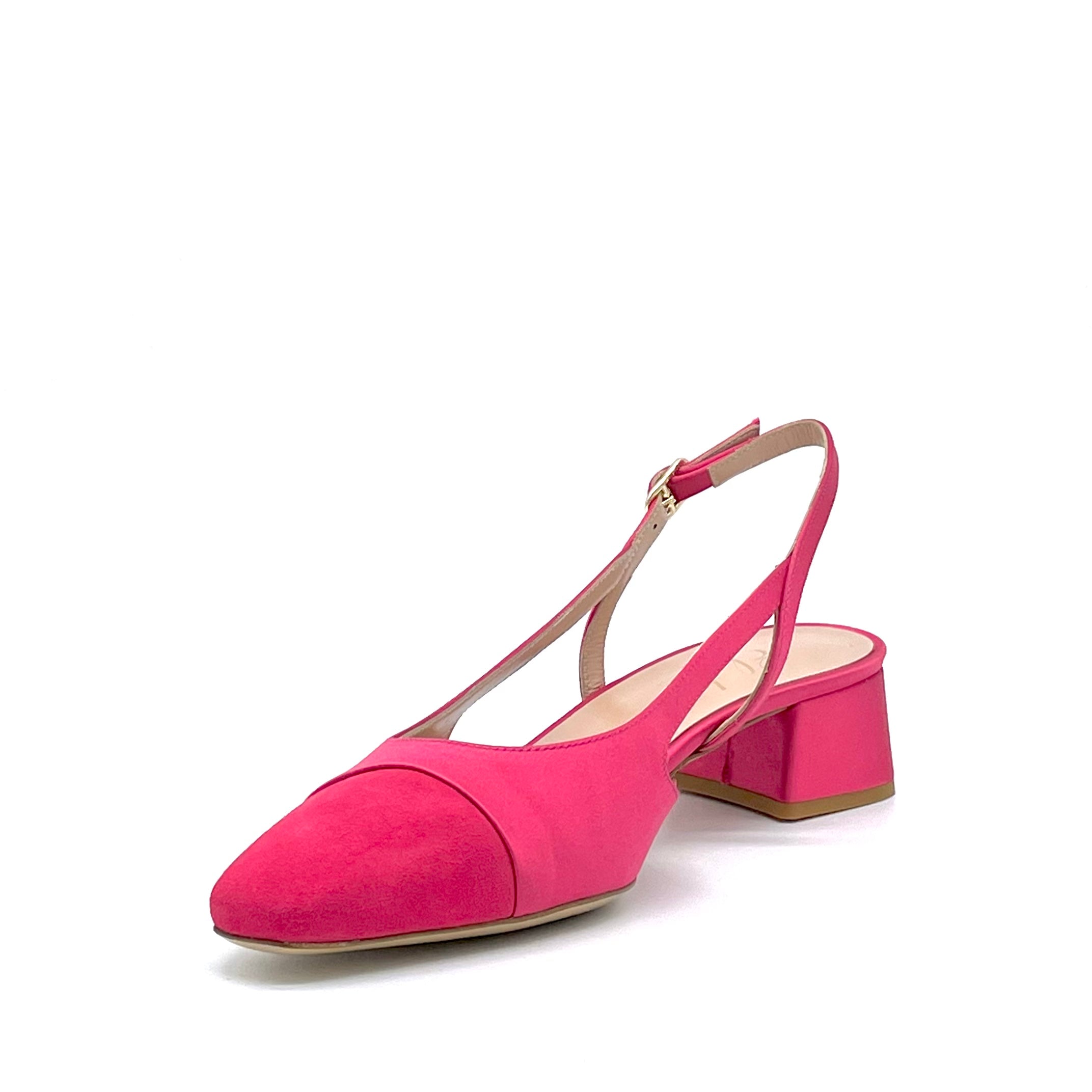 Slingback in raso di seta e camoscio azalea - Cod. 13173