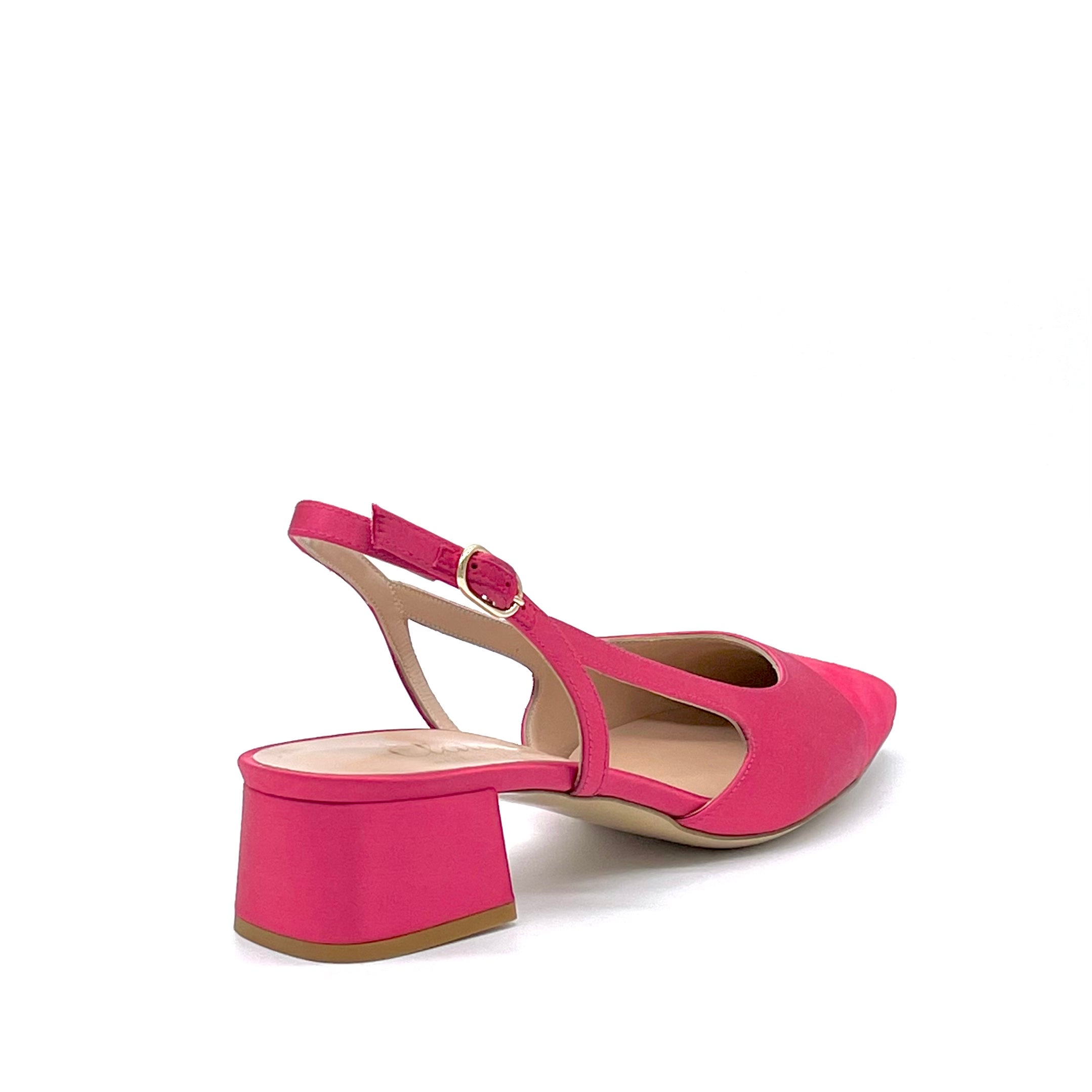 Azalea-colour silk satin and suede slingback - Cod. 13173