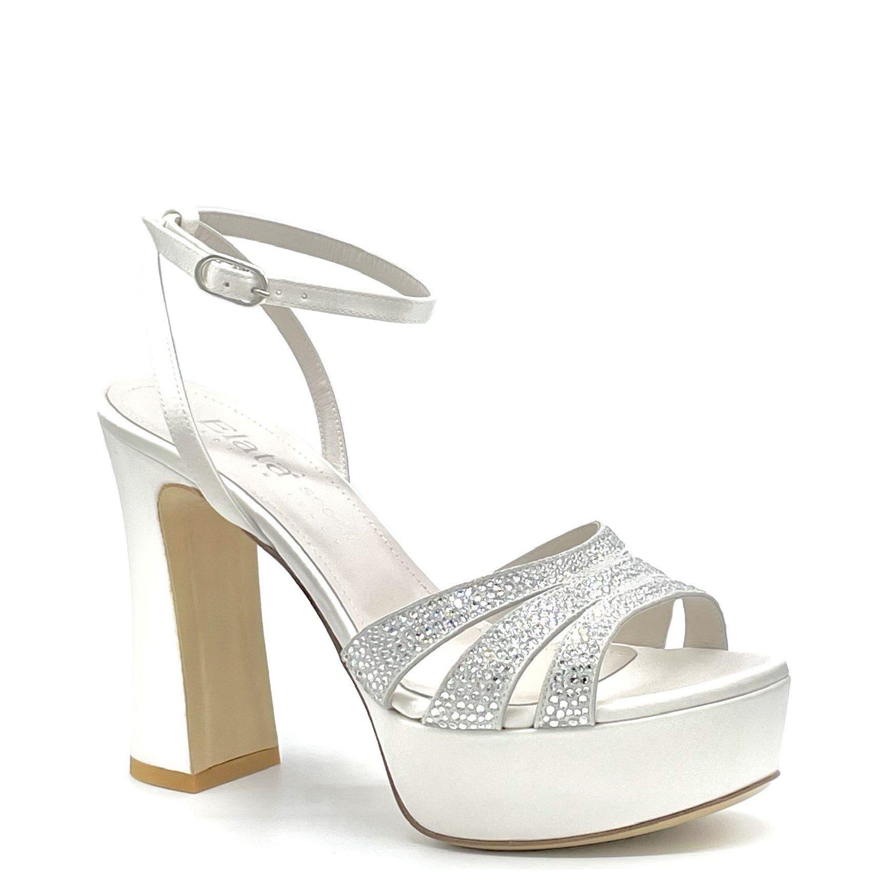 Sandalo in 100% seta bianca con applicazione di strass e plateau - Cod. S2303