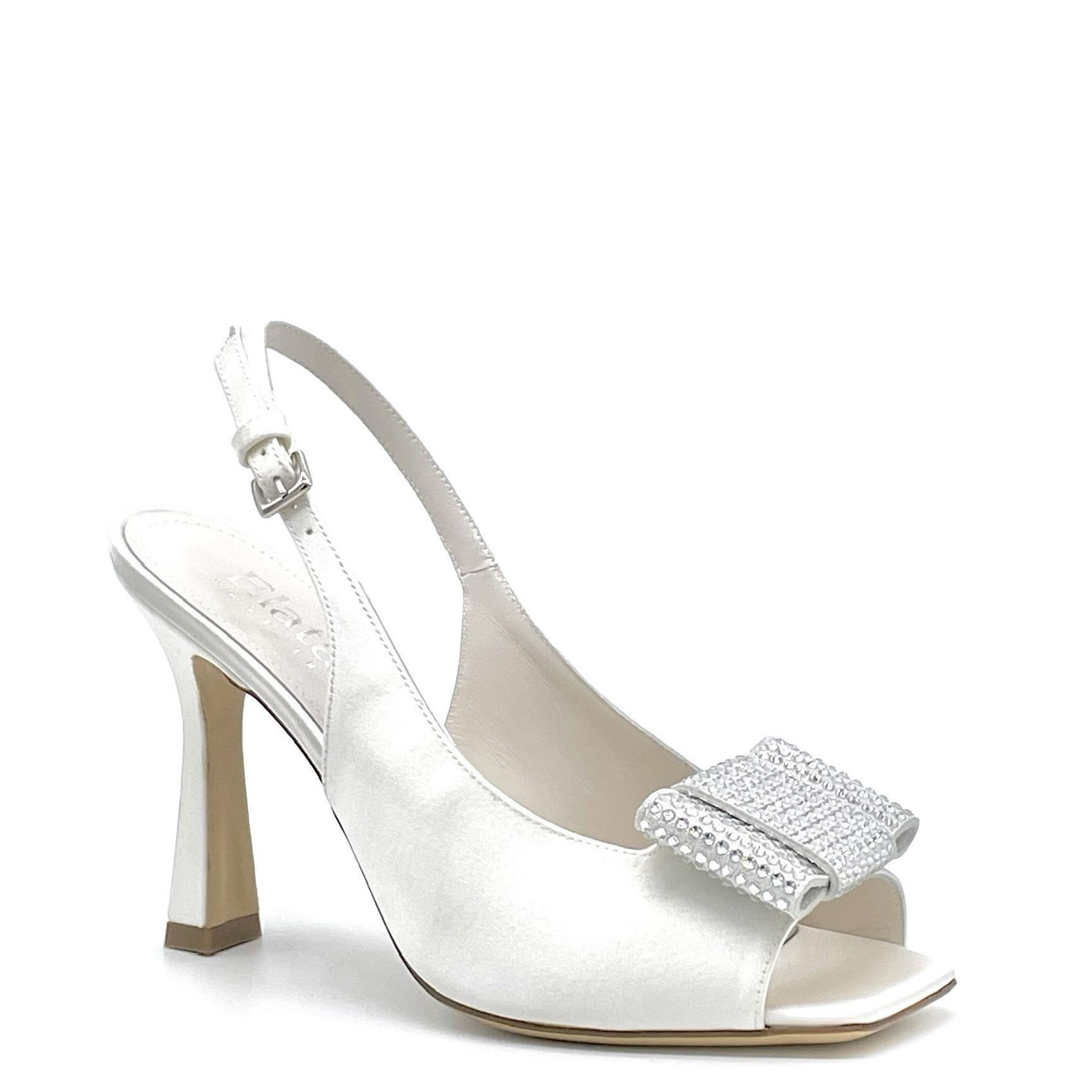 Sandalo in 100% seta bianca e accessorio fiocco con applicazione di strass - Cod. S2306