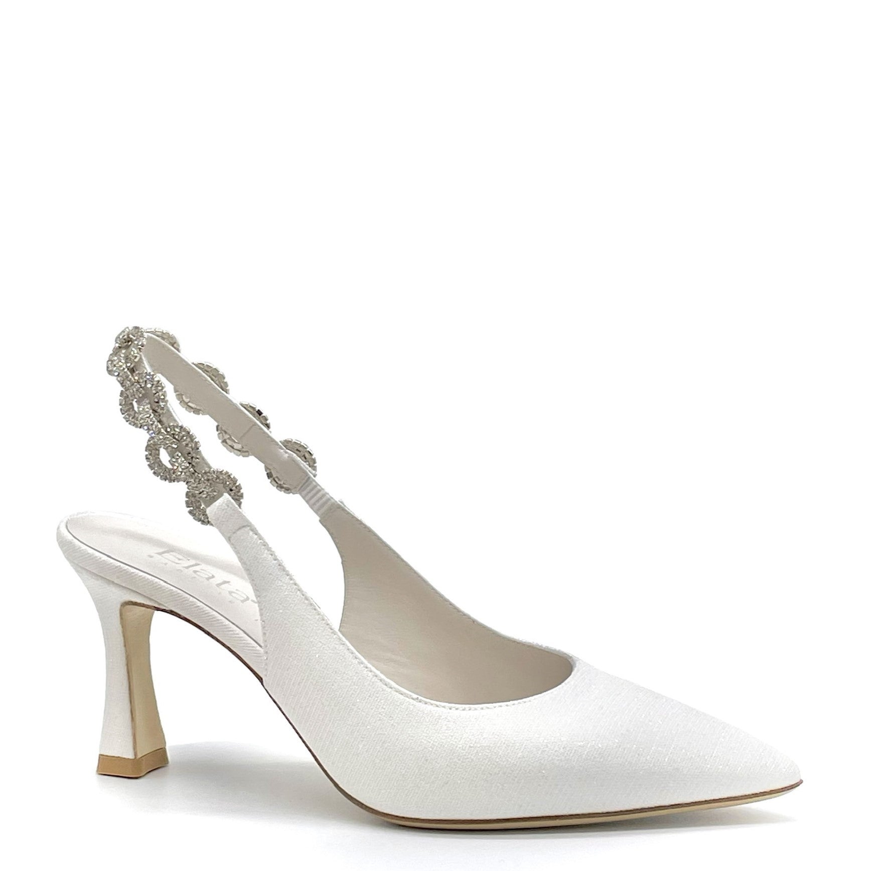 Slingback in tessuto laminato bianco e accessorio gioiello - Cod. S2308