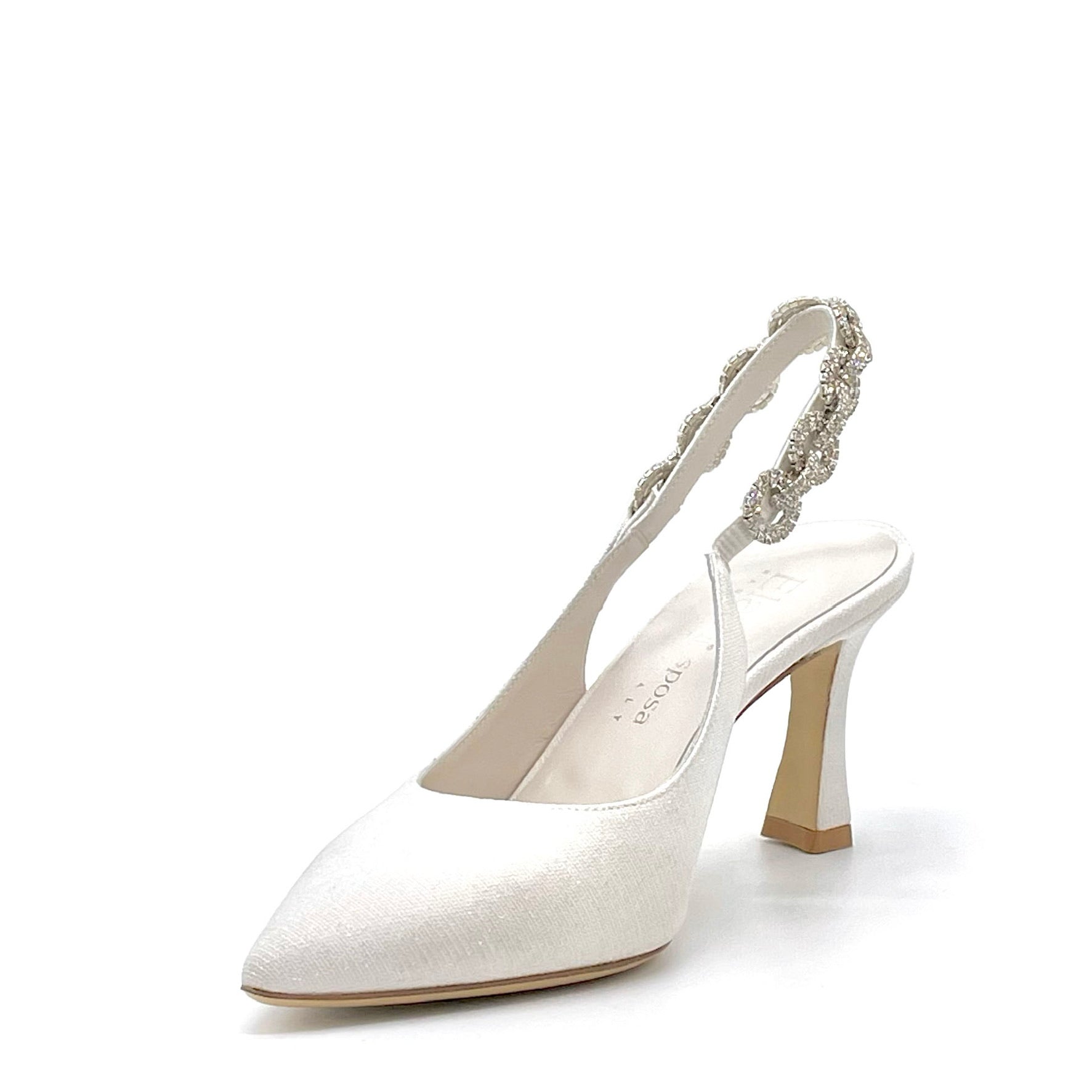 Slingback in tessuto laminato bianco e accessorio gioiello - Cod. S2308