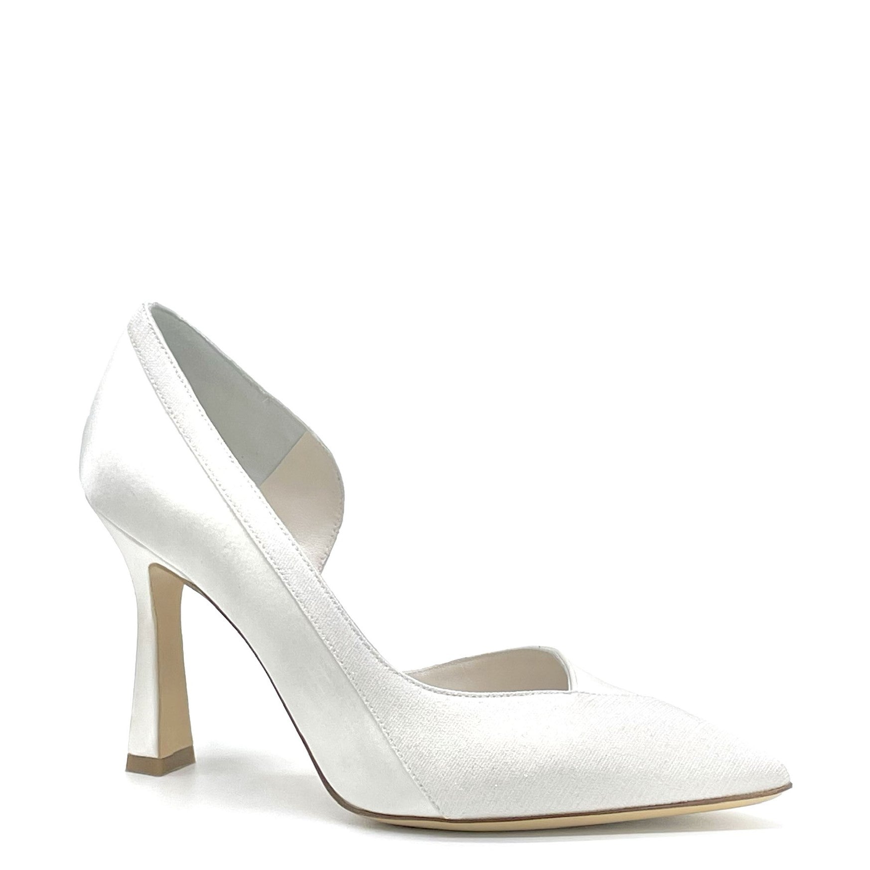 White laminate and fabric and silk pump with internal opening - Cod. S2309